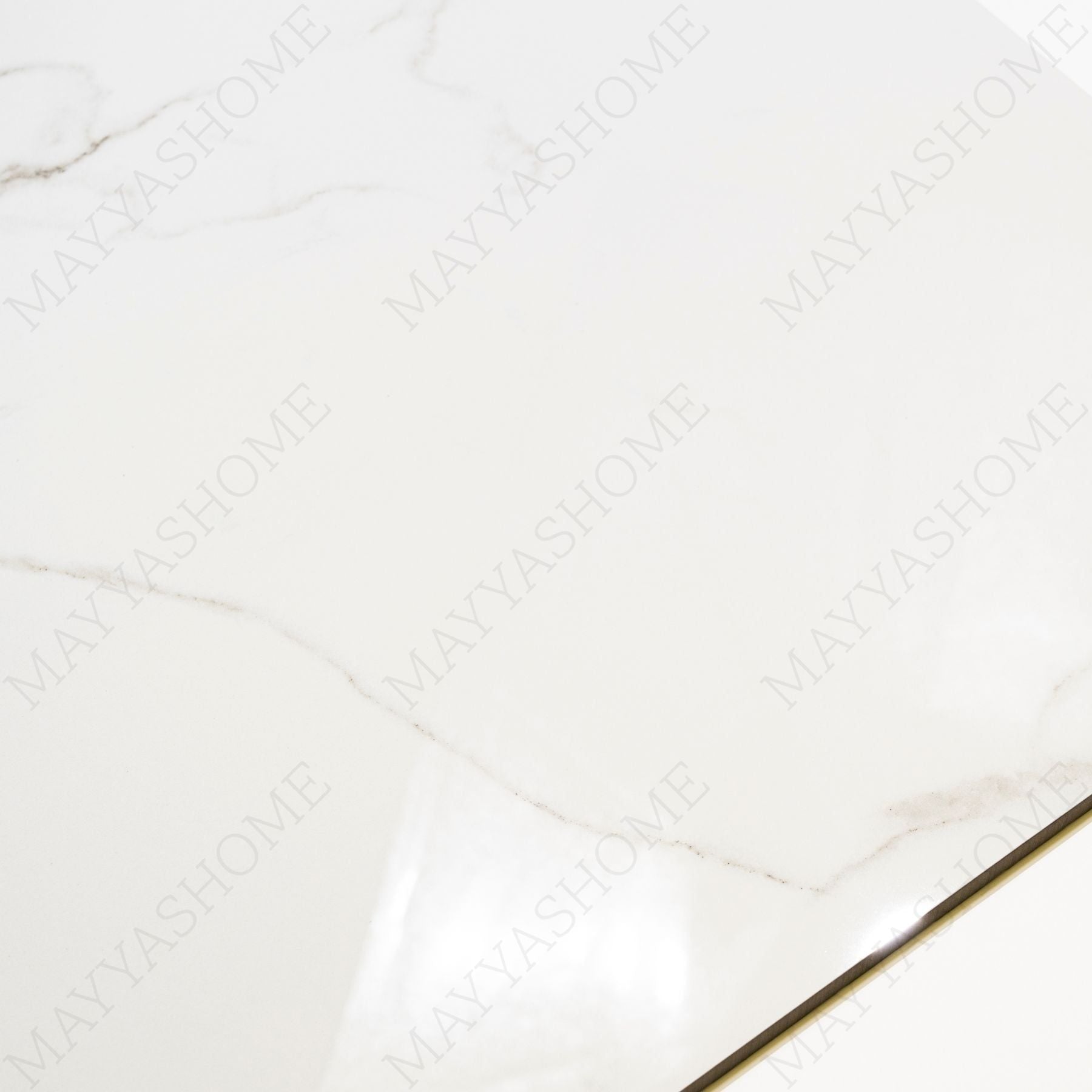 Statuario Ocean glossy marble effect porcelain tile 60x120cm with 9mm thickness features white base, soft grey veining, subtle ocean tones and polished finish.