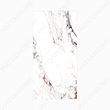 Statuario Rena 120x240cm glossy tile with grey veining on a white base. Durable and elegant, perfect for walls, floors, and modern luxury interiors.