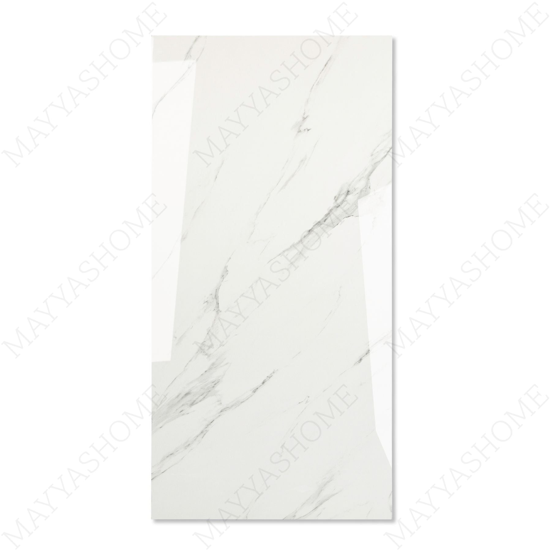 Statuario glossy marble effect porcelain tile 60x120cm with 9mm thickness features bold grey veining, polished shine, and a timeless luxury look for floors and walls.
