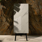 Statuario glossy marble effect porcelain tile 60x120cm with 9mm thickness features bold grey veining, polished shine, and a timeless luxury look for floors and walls.