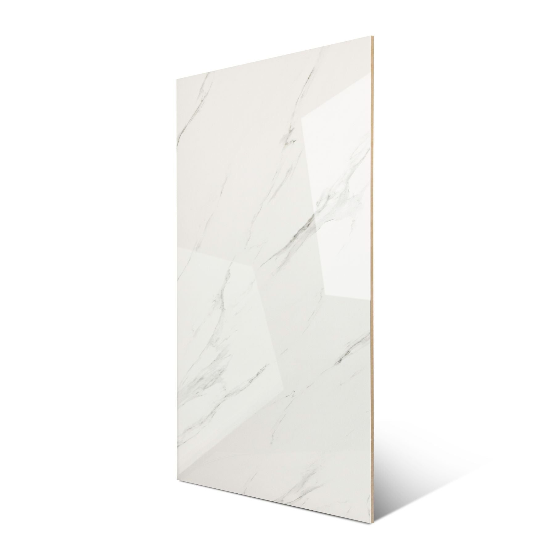 Statuario glossy marble effect porcelain tile 60x120cm with 9mm thickness features bold grey veining, polished shine, and a timeless luxury look for floors and walls.