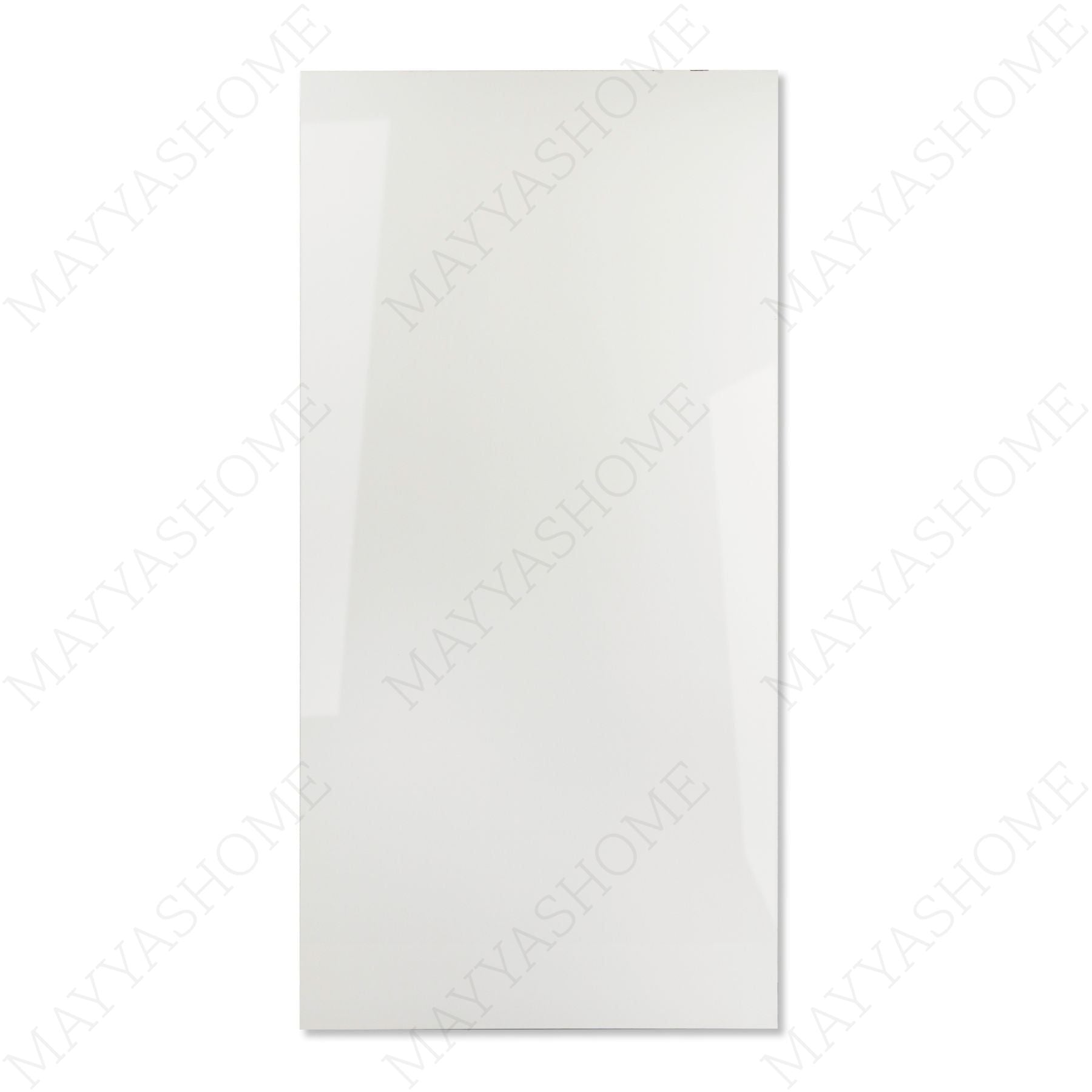 Super White glossy marble effect porcelain tile 60x120cm with 9mm thickness features pure white base, subtle grey veins and polished finish.