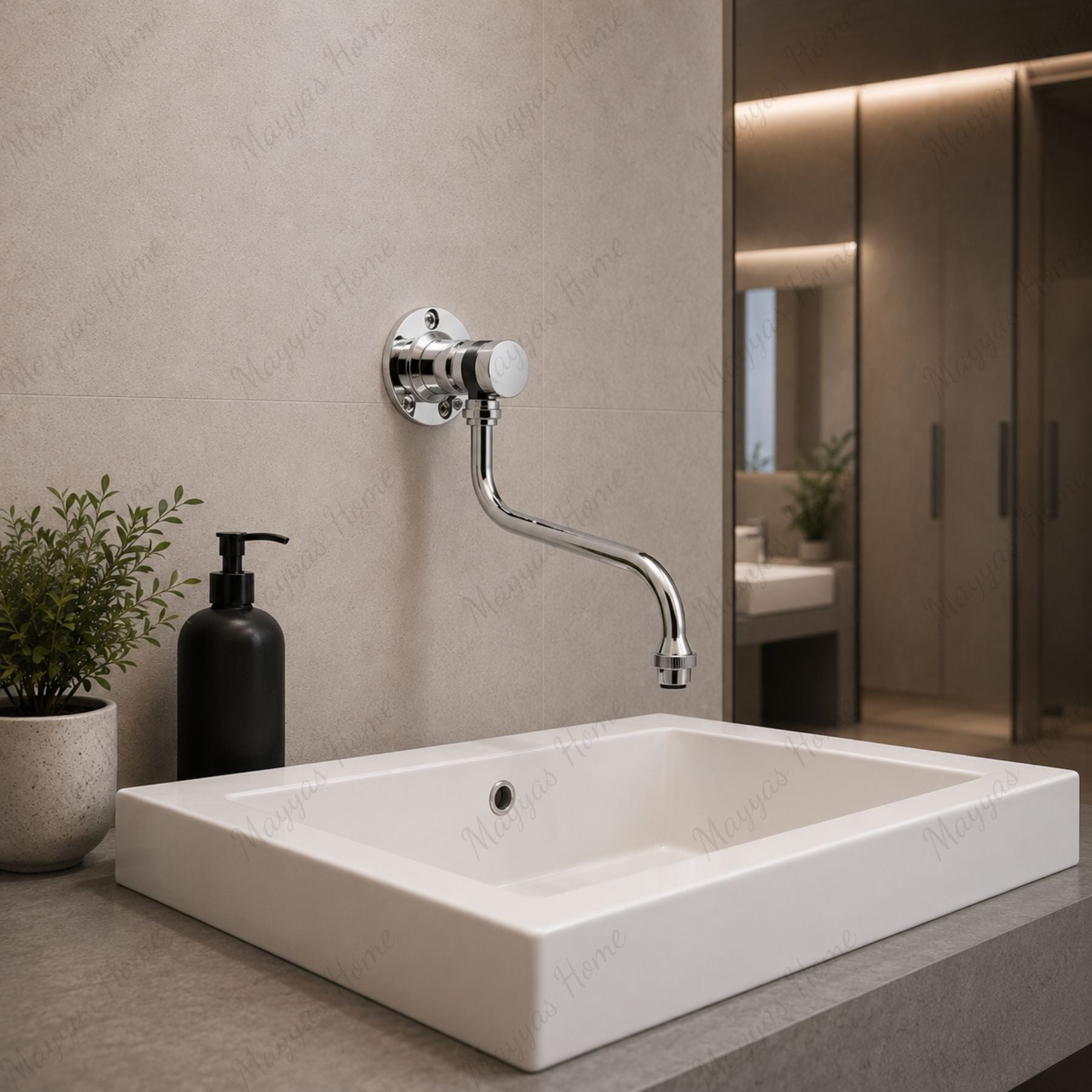Swivel spout for external wall tap with G1/2 female threaded connection and flow limiter compatibility. Ideal for commercial and industrial plumbing systems in UAE.
