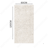 Terrazo Crema 60x120cm porcelain tile, 20mm thick with R11 slip-resistant rough matt finish. Classic terrazzo look, perfect for outdoor spaces.