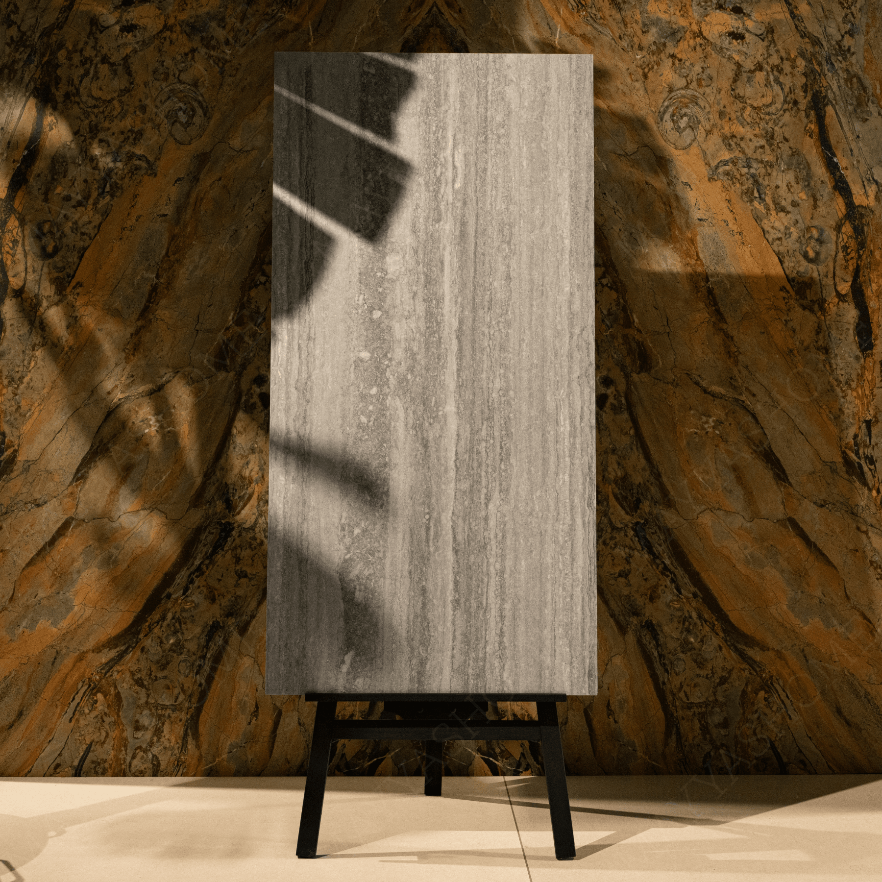 Travertino Grey porcelain tile 60x120cm with 9mm thickness features a travertine stone look, durable porcelain body for floors and walls.