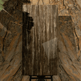 Travertino Texo Brown 80x160cm 9 mm high glossy porcelain tiles. Luxurious brown marble-look floor & wall tiles for UAE interiors.