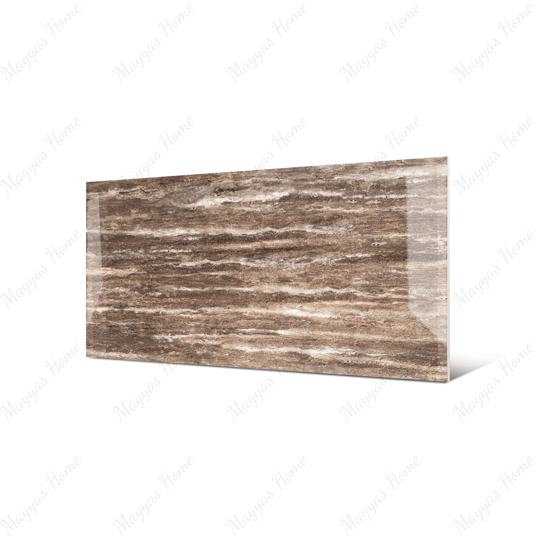 Travertino Texo Brown 80x160cm 9 mm high glossy porcelain tiles. Luxurious brown marble-look floor & wall tiles for UAE interiors.