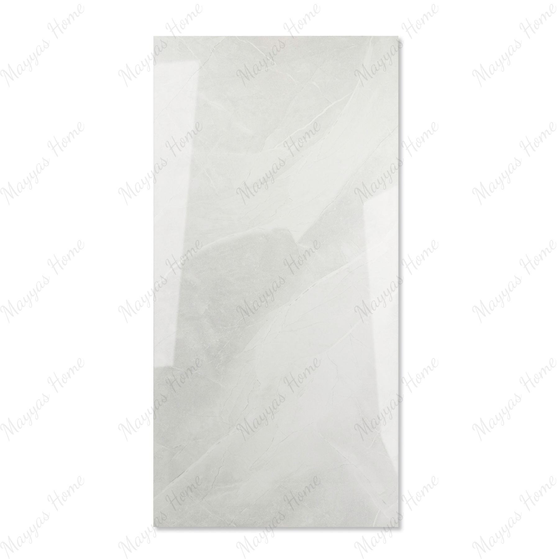 Unica White glossy marble effect porcelain tile 60x120cm with 9mm thickness features bright white tones, subtle marble veining and polished finish.