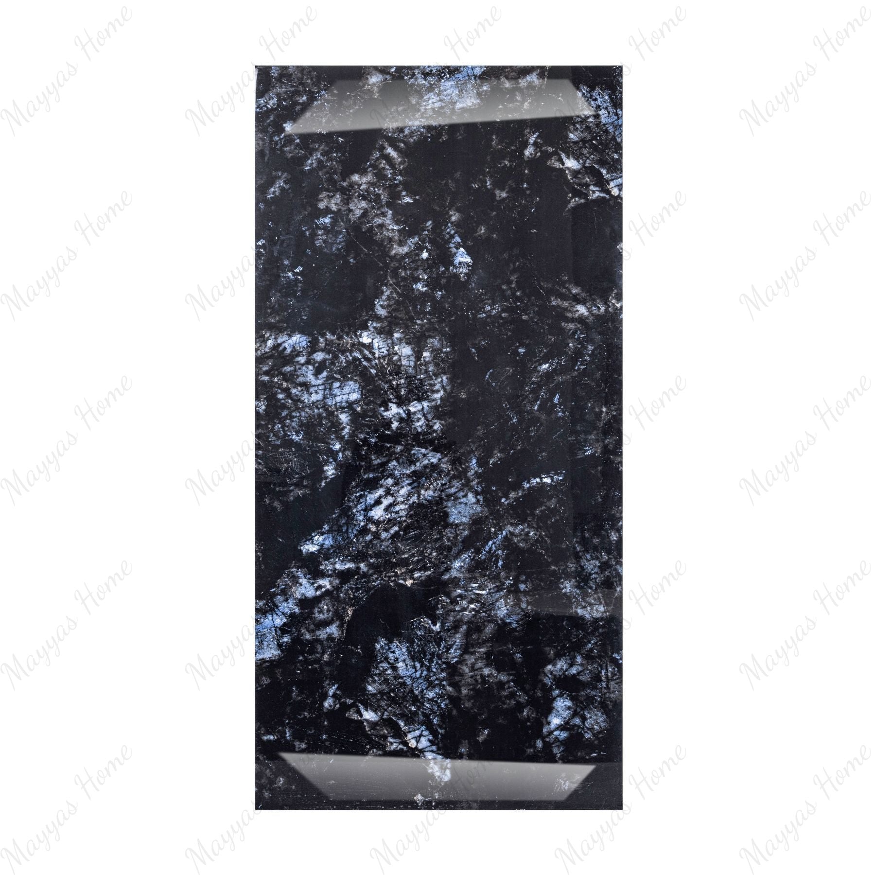 Volga Blue 80x160cm high glossy porcelain tile, 09mm thick with deep blue granite-like patterns. Bold, elegant, and durable for luxury interiors.