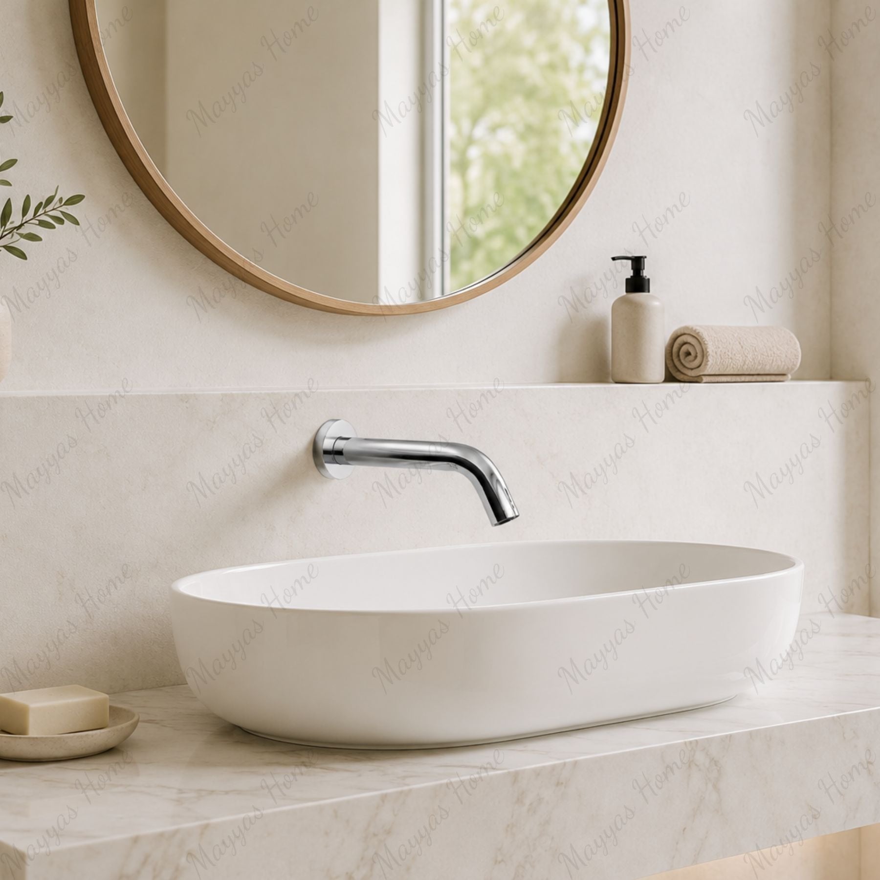 Wall-mounted sensor tap MCM 701700, D.30, made in Italy. Touchless, anti-legionella & vandal-proof. 6 finishes. 2-year warranty. Shop Mayyas Home UAE.