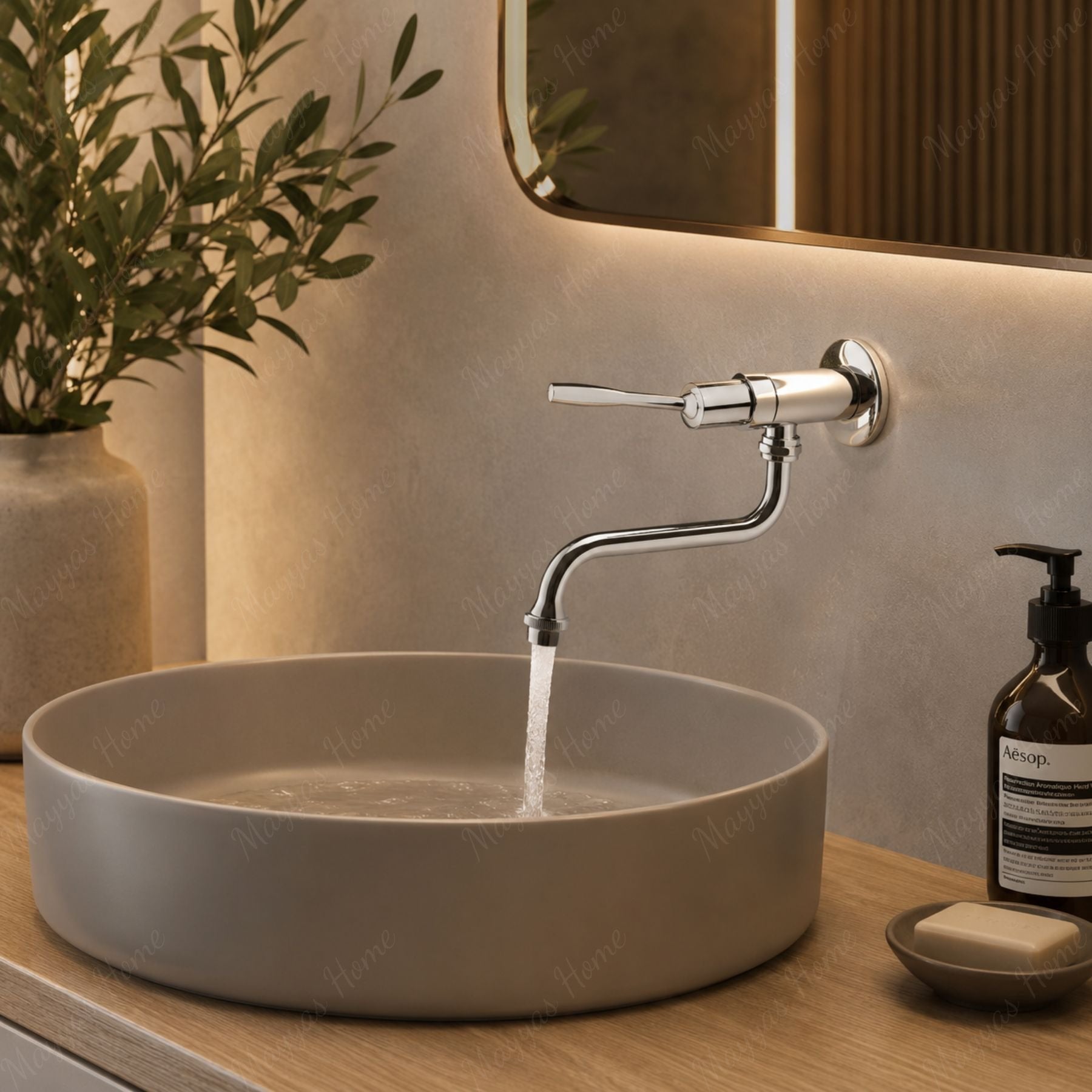 Wall-mounted single-water timed sink tap with adjustable spout and lever control for healthcare, hospitality, commercial and public washrooms in the UAE.