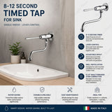 Wall-mounted single-water timed sink tap with adjustable spout and lever control for healthcare, hospitality, commercial and public washrooms in the UAE.