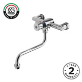 Wall-mounted timed mixer tap with swivel spout, push-button control, anti-vandal protection and adjustable flow settings for UAE washrooms.