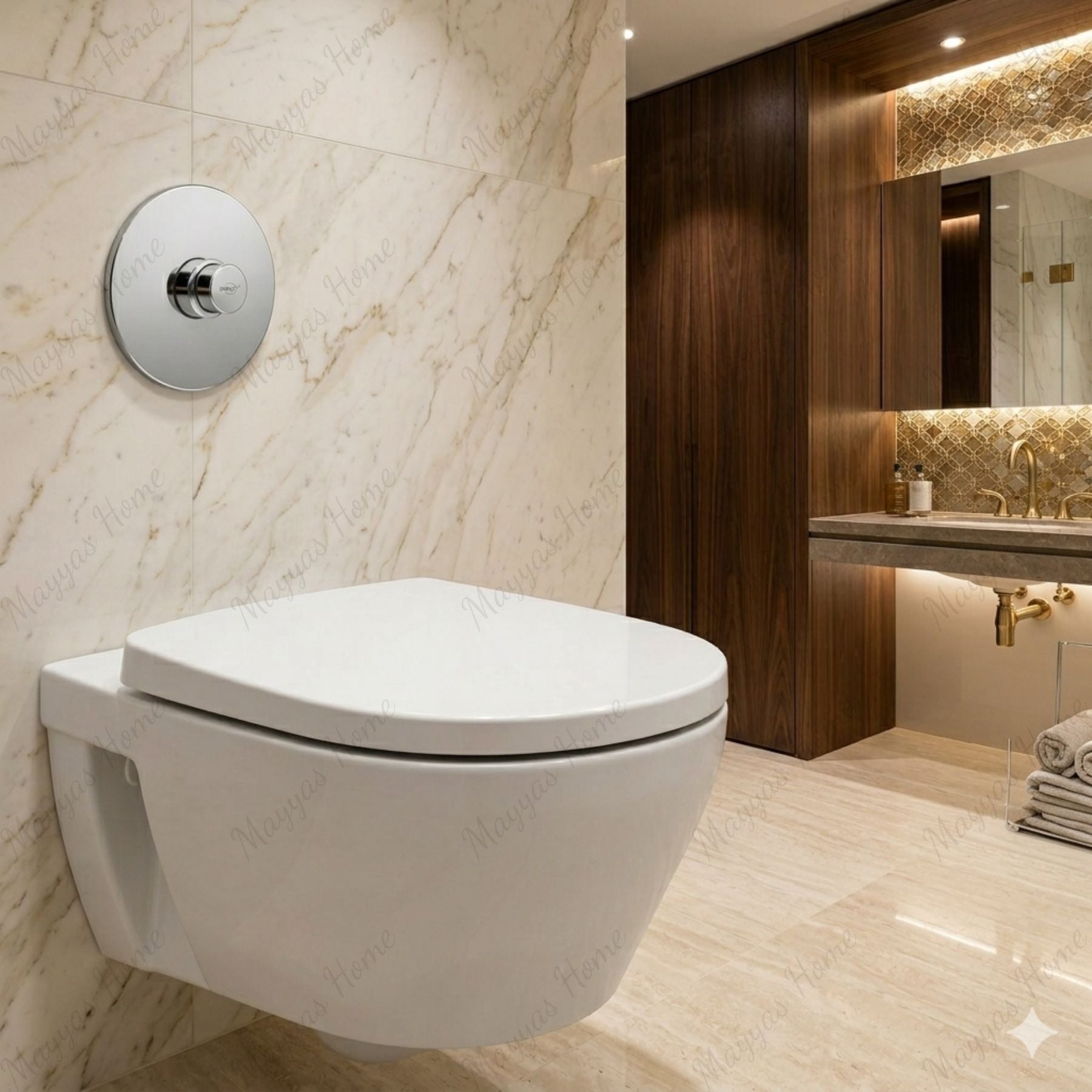 Wall-mounted timed toilet flush valve with push-button control and G 3/4” to G 1” female threaded connection. Ideal for UAE commercial, healthcare and public washrooms.