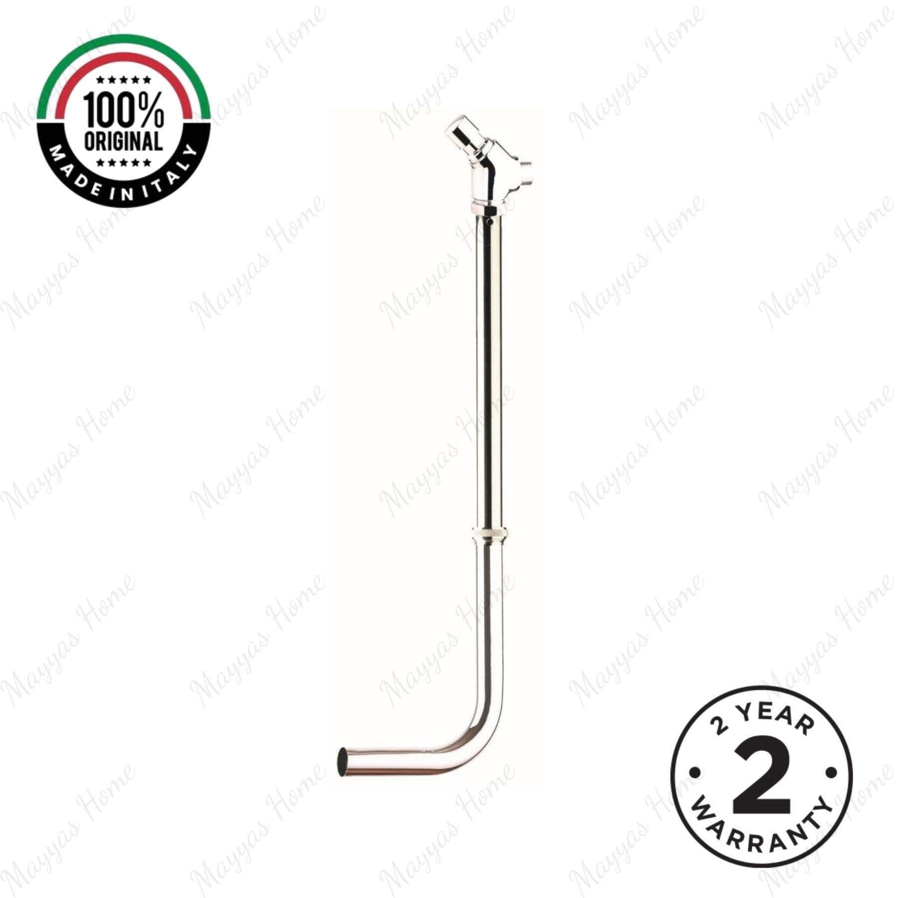 Wall-mounted toilet flush valve with push-button timer control, drain hose and G 3/4” female threaded spigot connection. Ideal for UAE commercial and public washrooms.