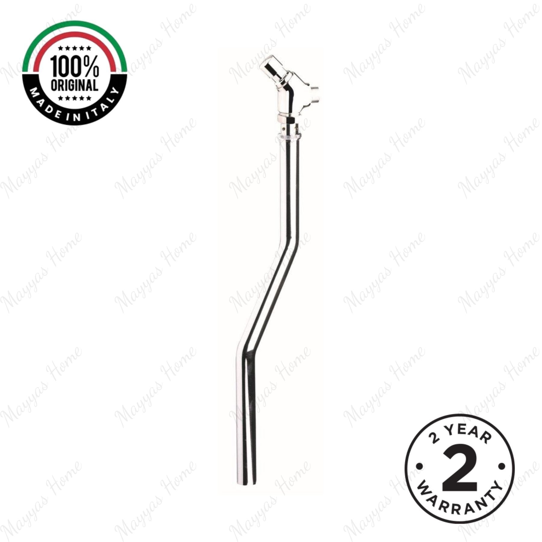 Wall-mounted toilet flush valve with push-button timer control, shaped drain pipe and G 1” female threaded spigot connection. Ideal for UAE commercial and public washrooms.