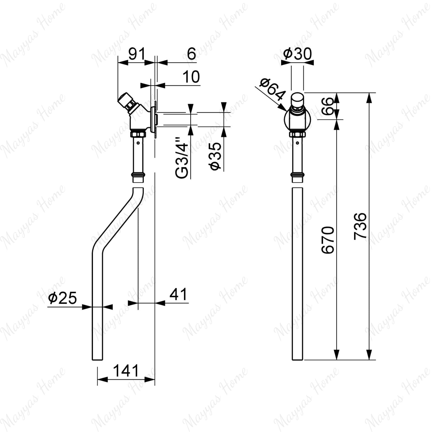 Wall-mounted toilet flush valve with push-button timer control, shaped drain pipe and G 3/4” female threaded connection. Ideal for UAE commercial washrooms.