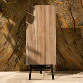 Warm Timber porcelain tile in 60x120cm size featuring rich wood grain texture, warm brown tones and durable 9mm thickness for floors and walls.