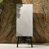 White Travertine matt porcelain tile 60x120cm x 2mm with elegant stone texture, durable large format surface ideal for modern floors, walls and premium interiors.