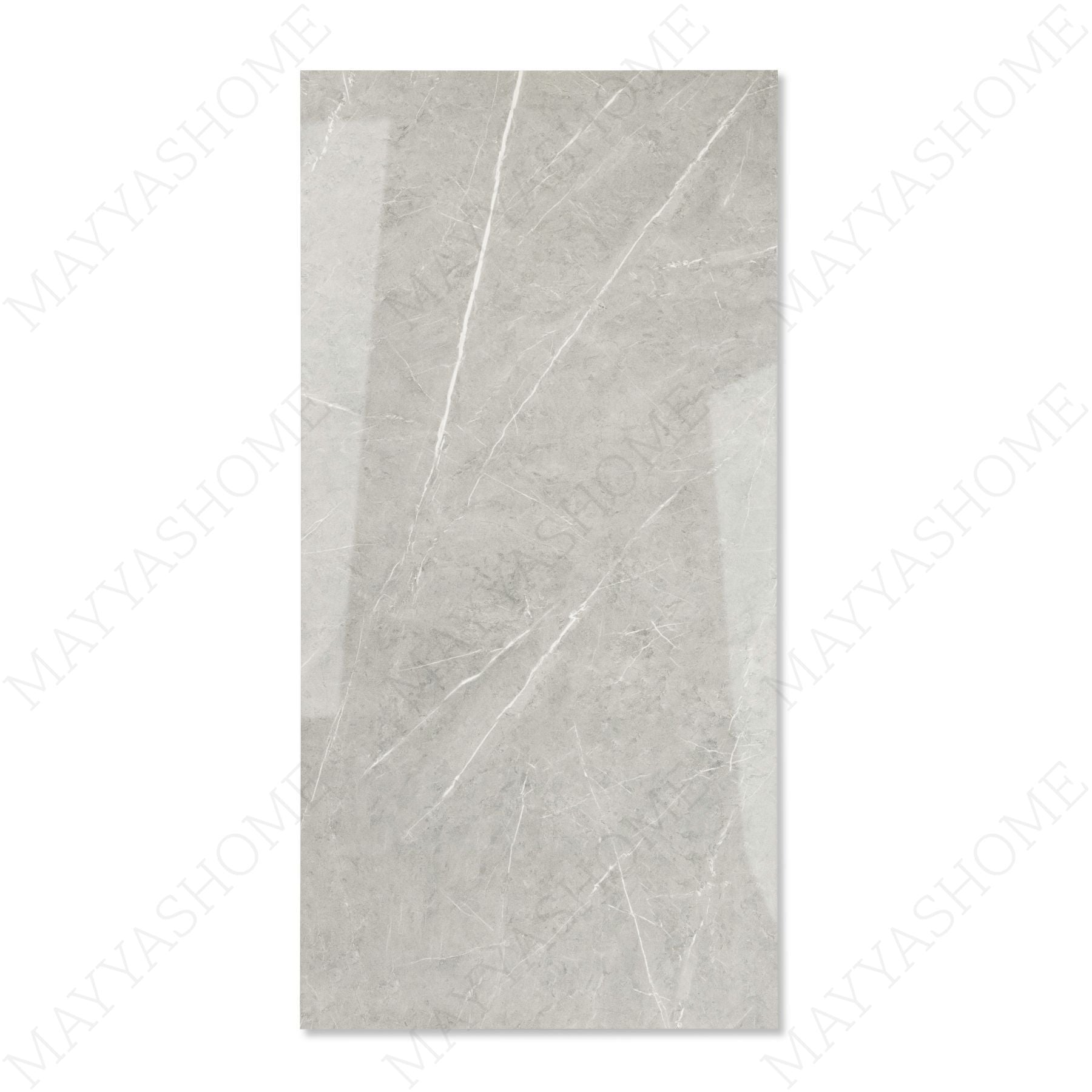 William Grey glossy marble porcelain tile 60x120cm with 9mm thickness features elegant grey tones, subtle veining and polished surface.