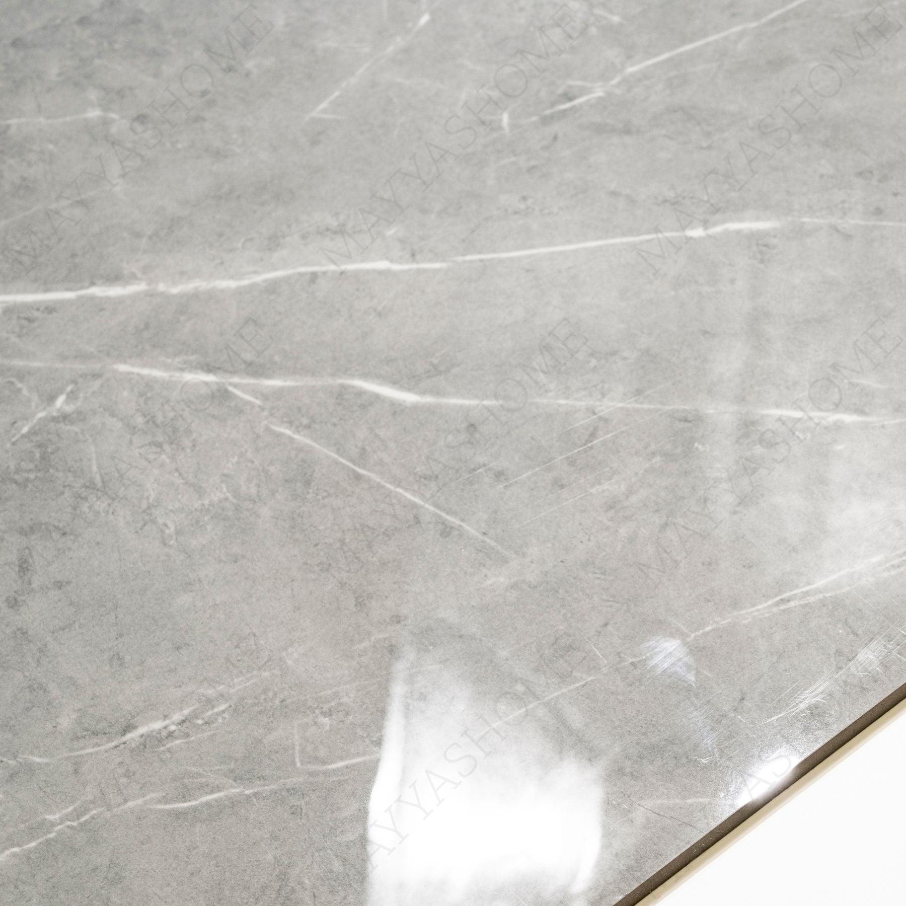 William Grey glossy marble porcelain tile 60x120cm with 9mm thickness features elegant grey tones, subtle veining and polished surface.