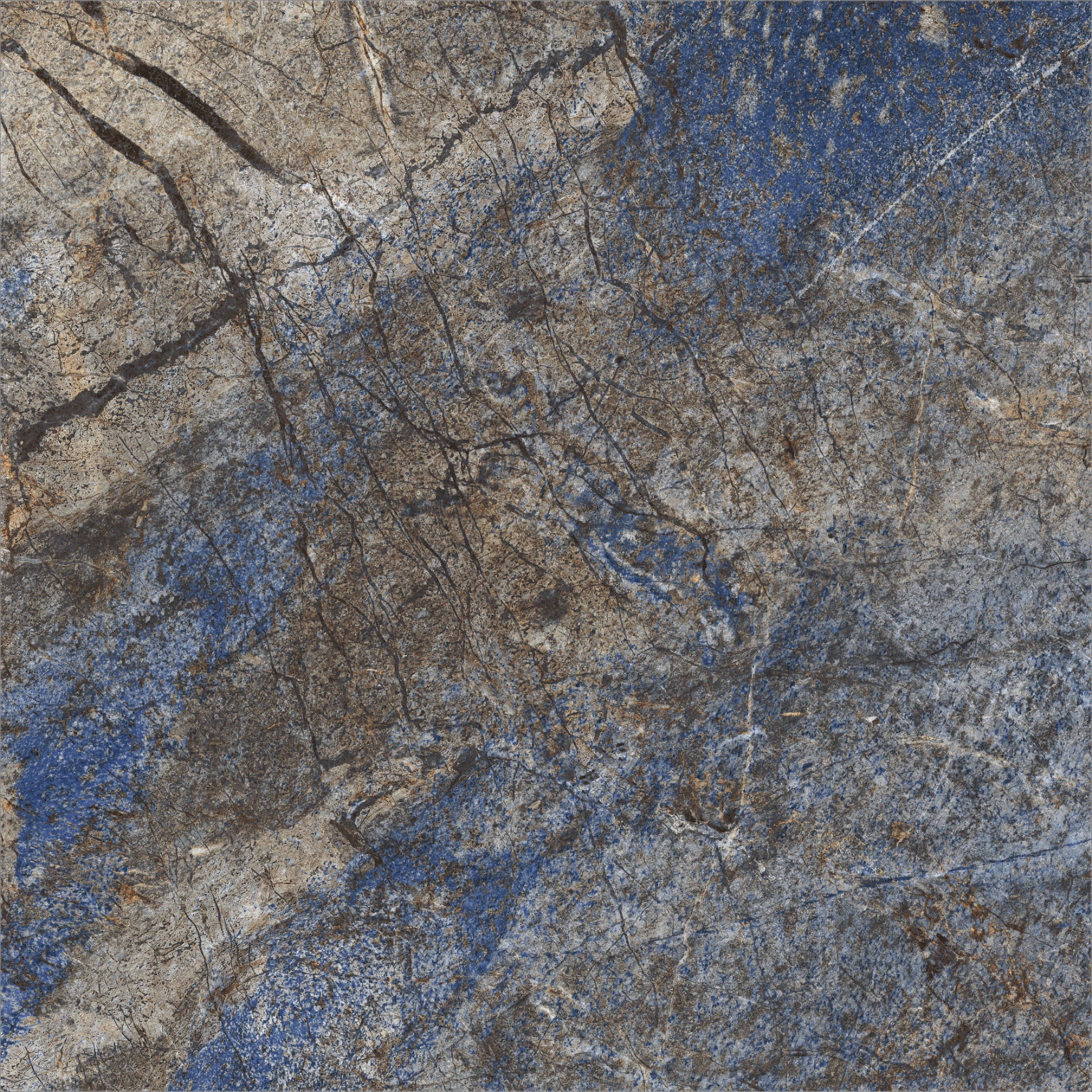 Close-up of blue grey stone slab showing rich mineral texture and color blend