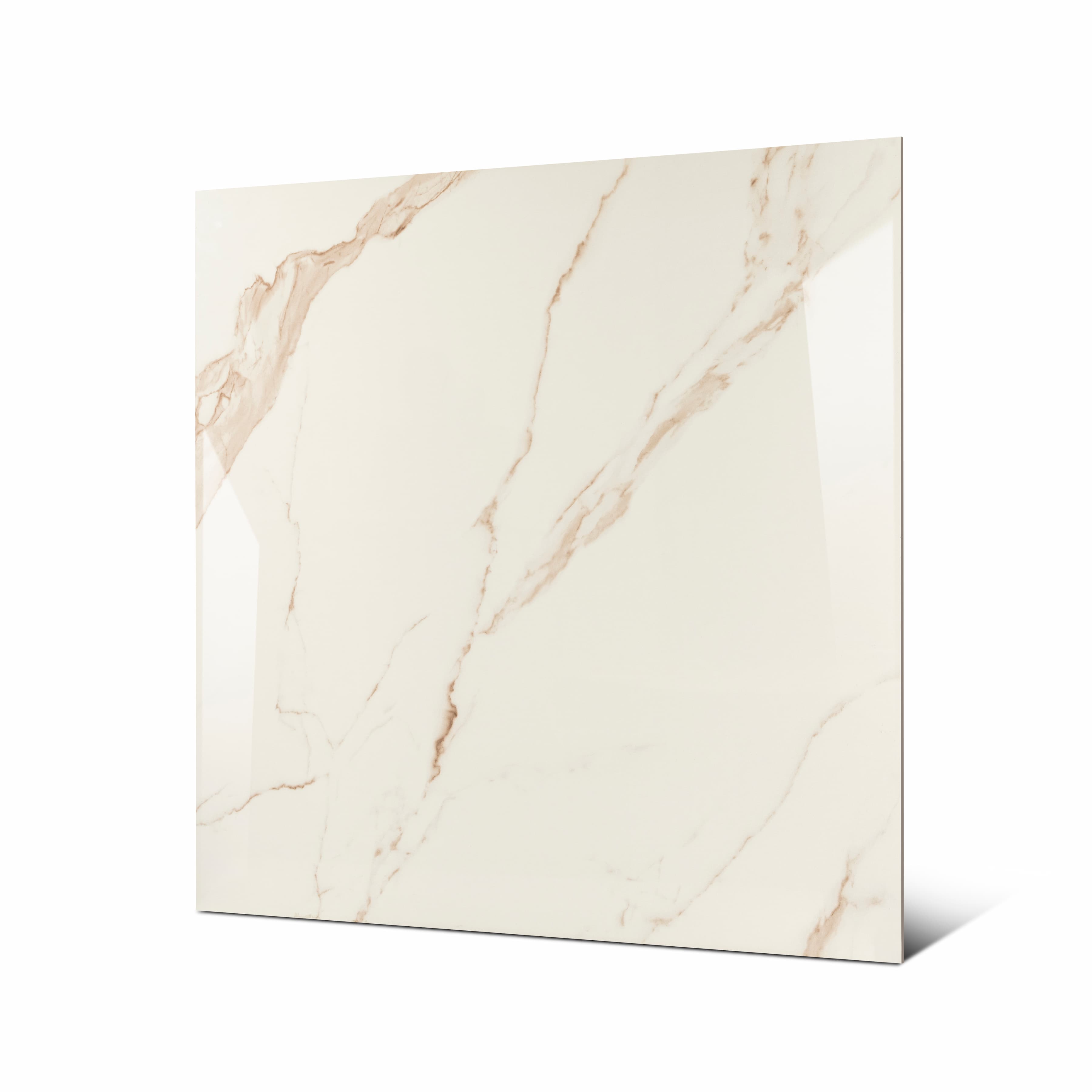 Grisial Pink large format porcelain tile angled view highlighting polished marble finish, elegant rose-gold veining, and rectified edges