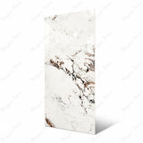 Statuario Rena 120x240cm glossy tile with grey veining on a white base. Durable and elegant, perfect for walls, floors, and modern luxury interiors.