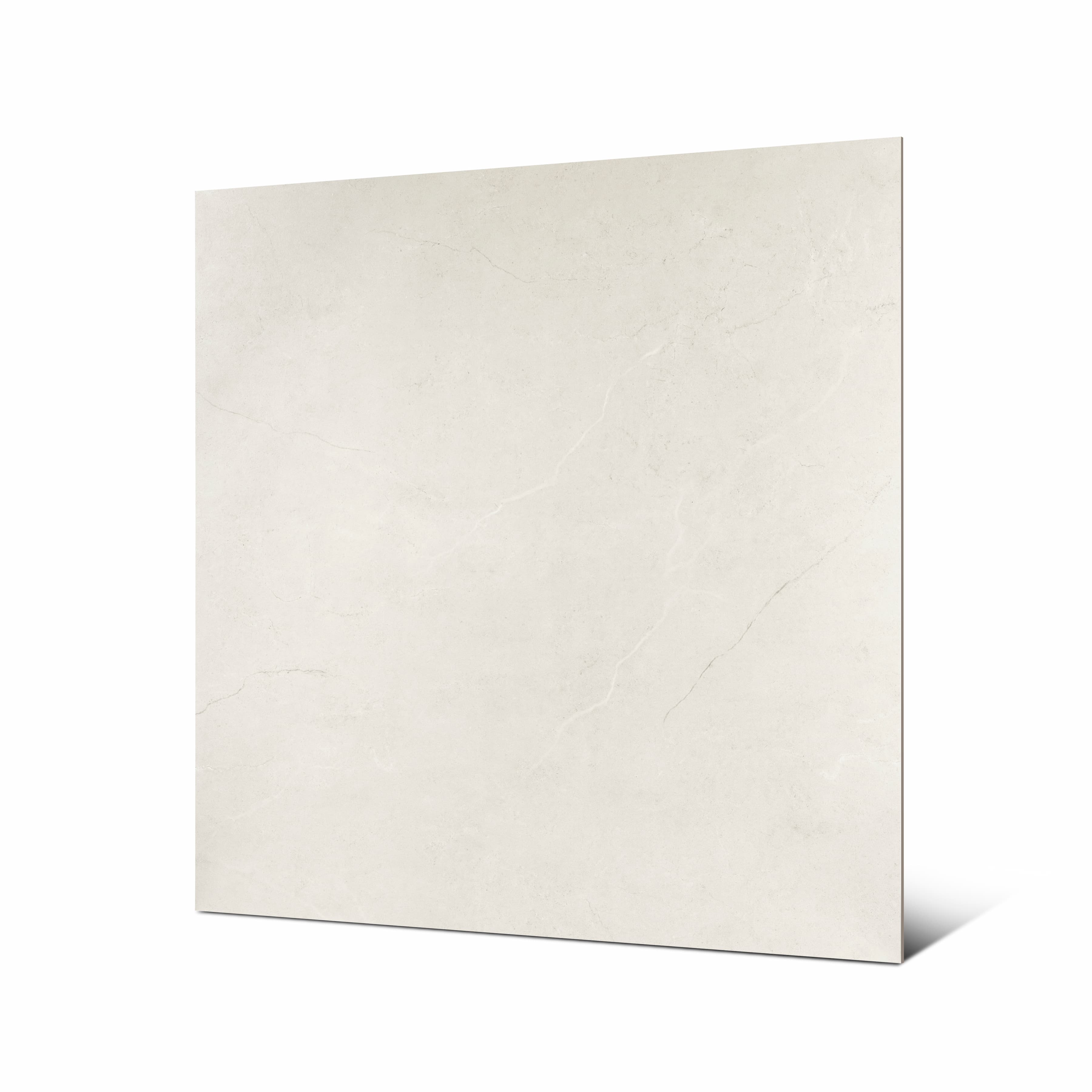 Oslo Pearl 120x120cm matte porcelain tile flat view showing soft ivory stone surface with delicate natural veining