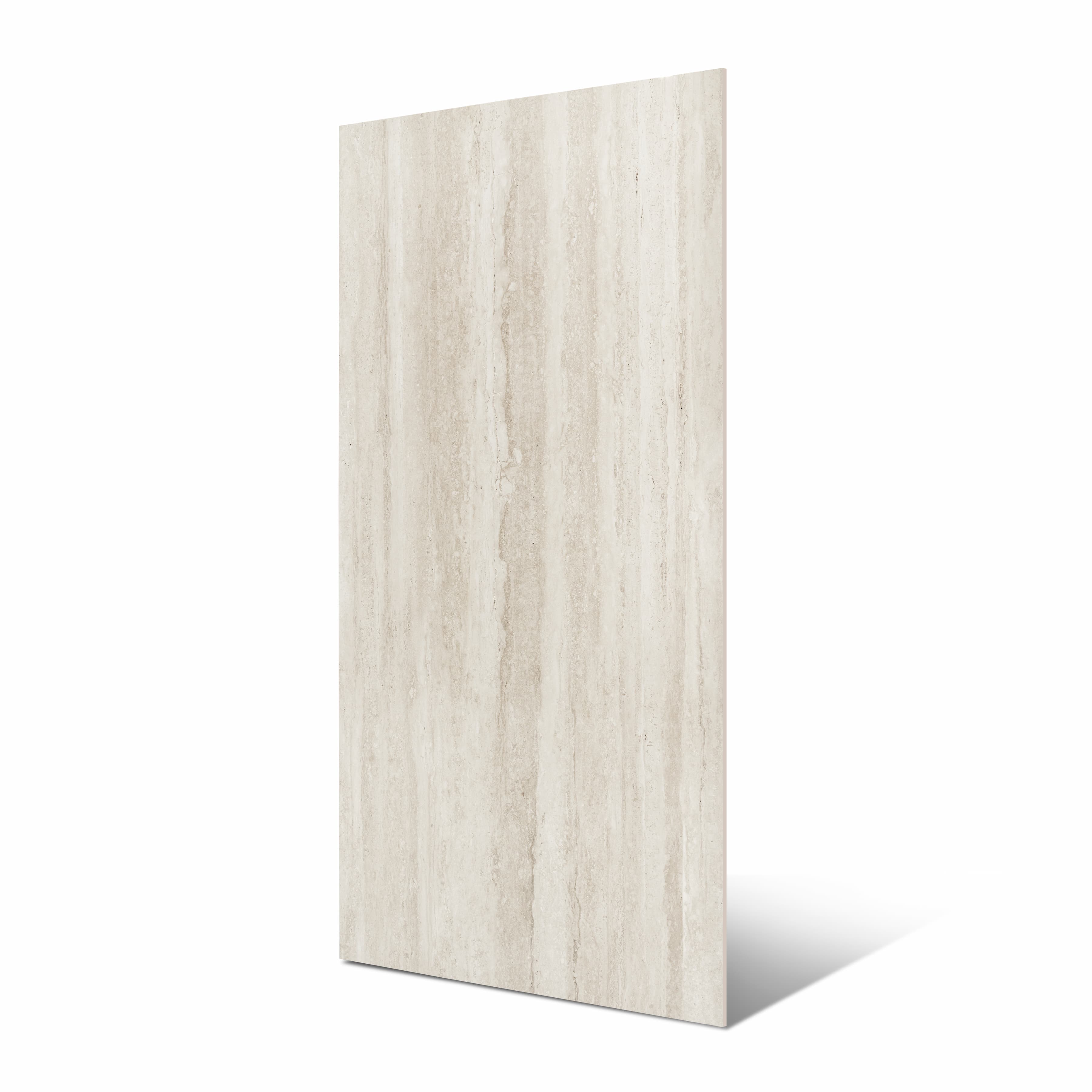 Travertine Vain Lait 120x240cm baby satin matt tile. Creamy travertine-inspired design with a soft finish, perfect for elegant modern interiors.