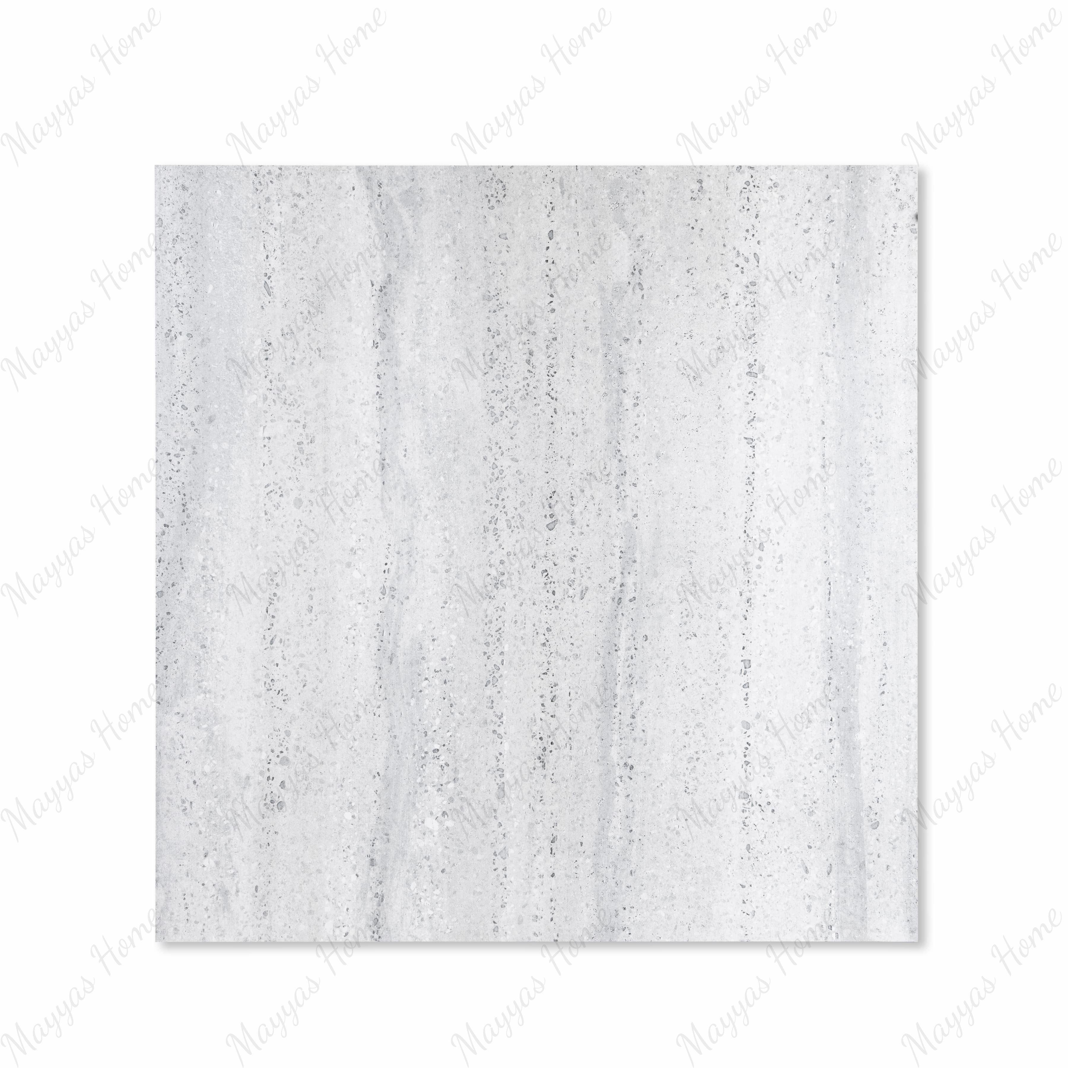 Stonex Grey matte porcelain tile 120x120cm displayed on easel against luxury marble backdrop showing terrazzo aggregate texture for UAE interiors