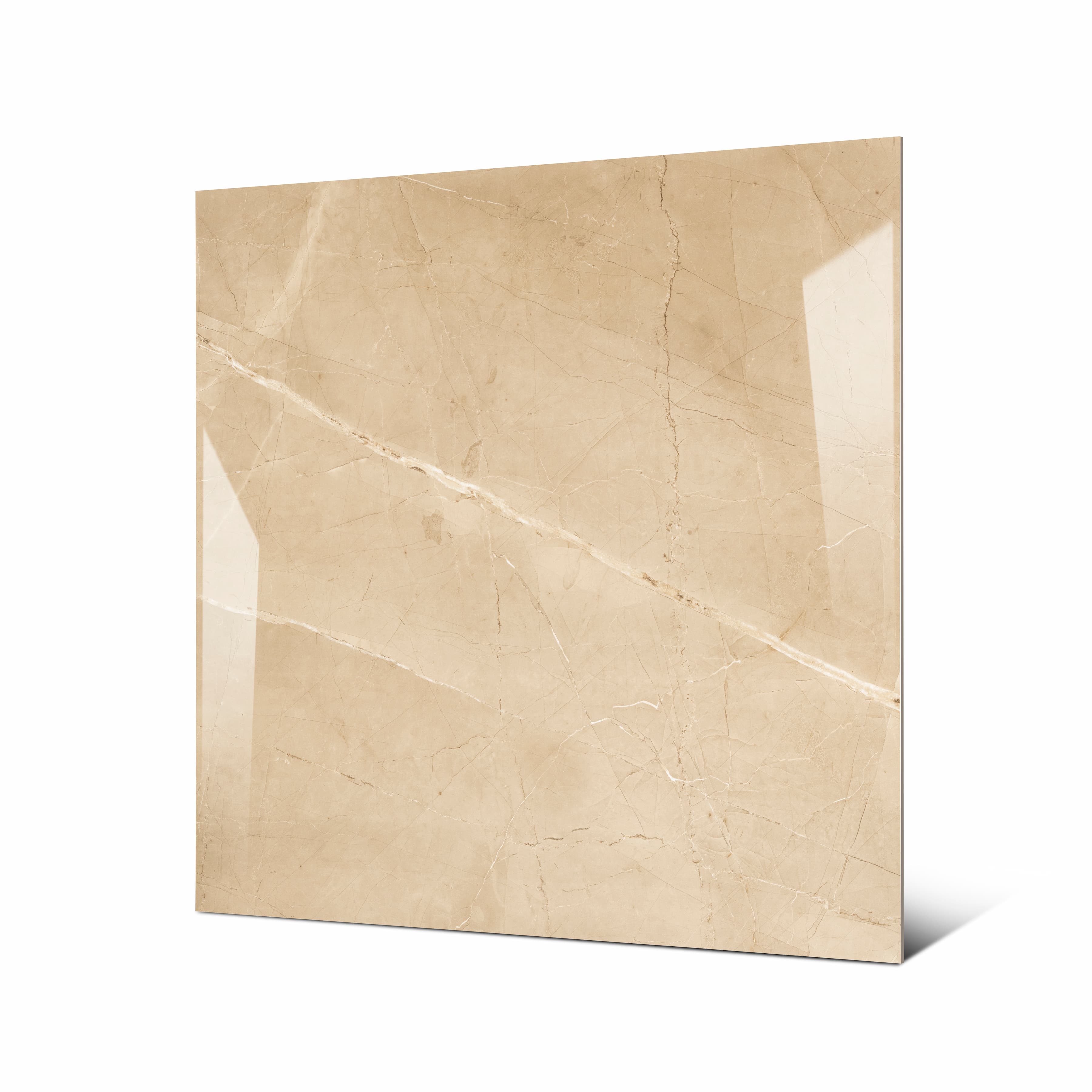 ARMANI BEIGE – 120x120cm glossy marble effect porcelain tile. Durable, elegant, and ideal for luxurious modern interiors and high-traffic spaces.