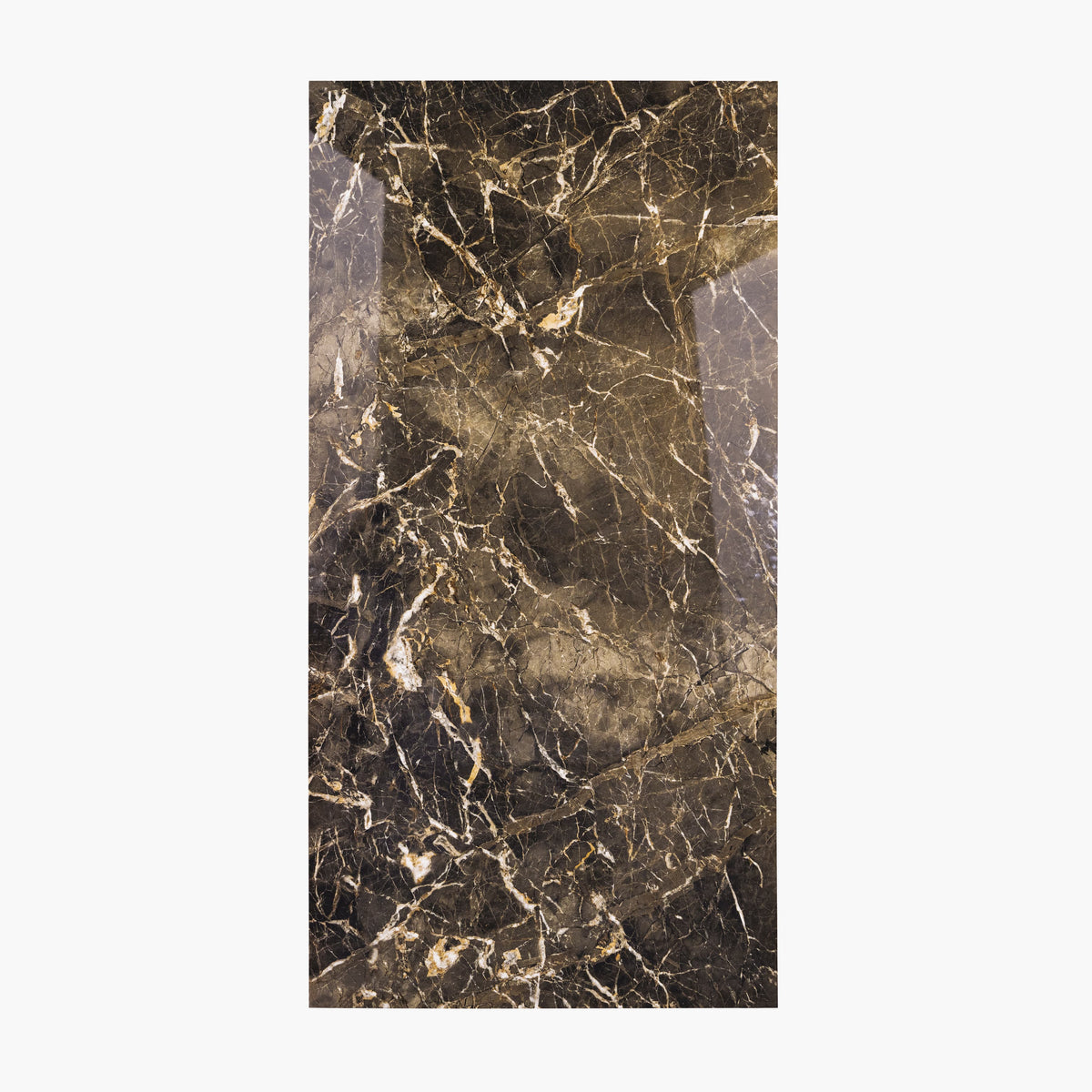 Empress Choco porcelain slab flat view showing rich chocolate brown marble surface with intricate white and golden veining for UAE interior design