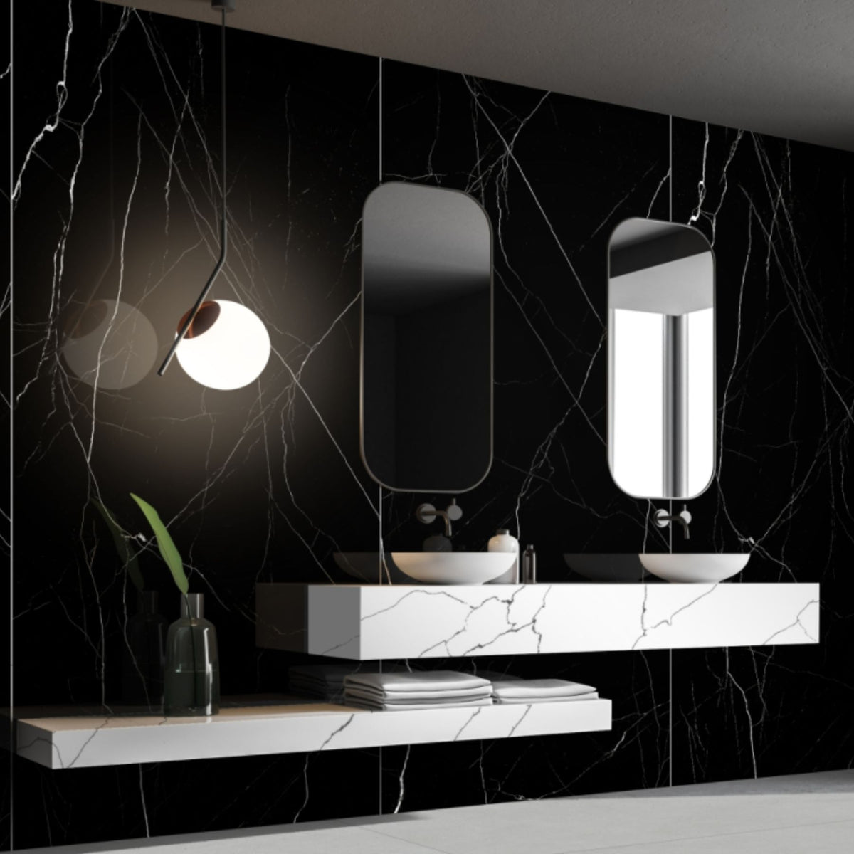 Noir Nero Polished Porcelain Slab 120x280cm 6mm Large Format Black Marble Look Tile