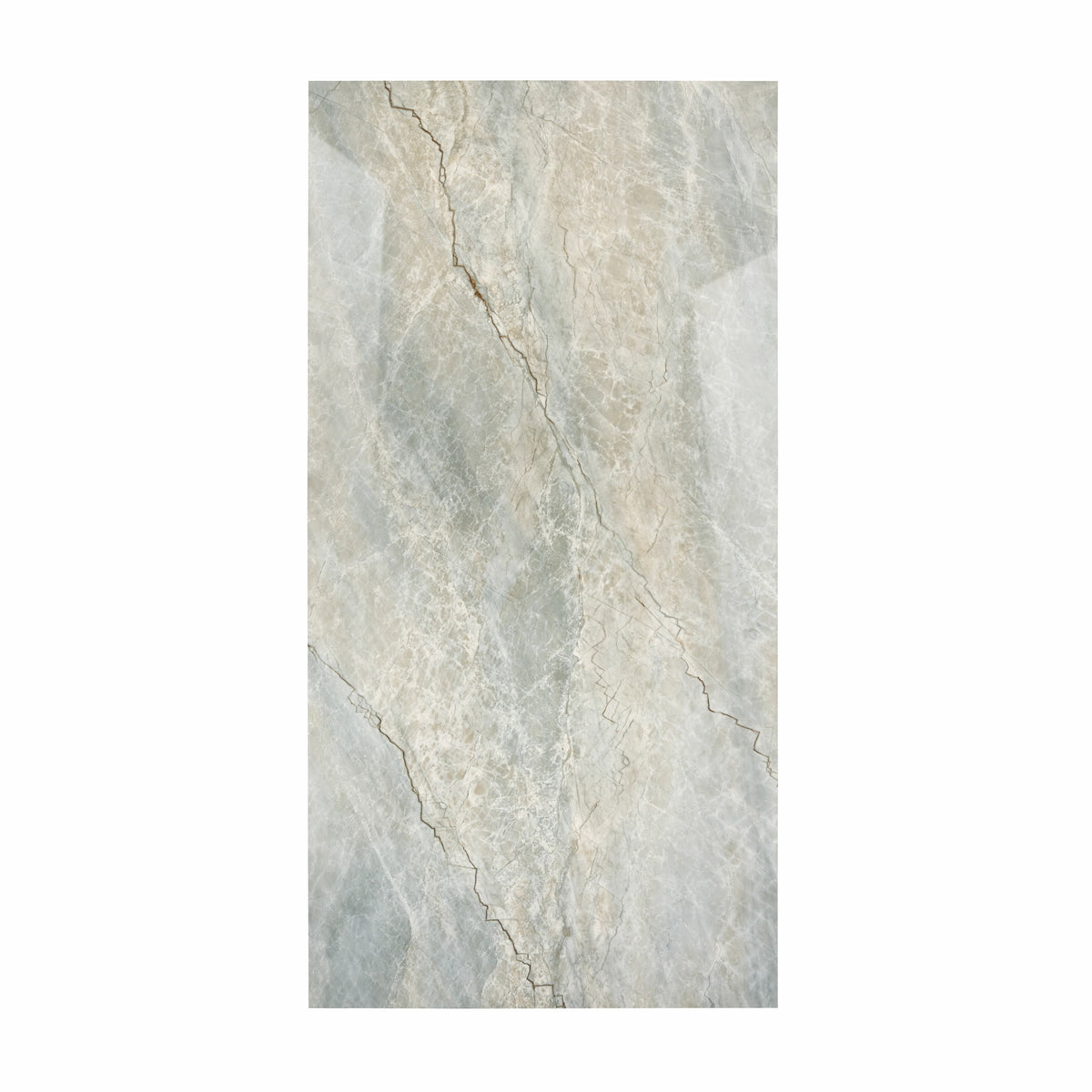Aurora Aqua Onyx porcelain slab displayed on easel against luxury backdrop showing soft aqua quartzite with beige veining for UAE interior design