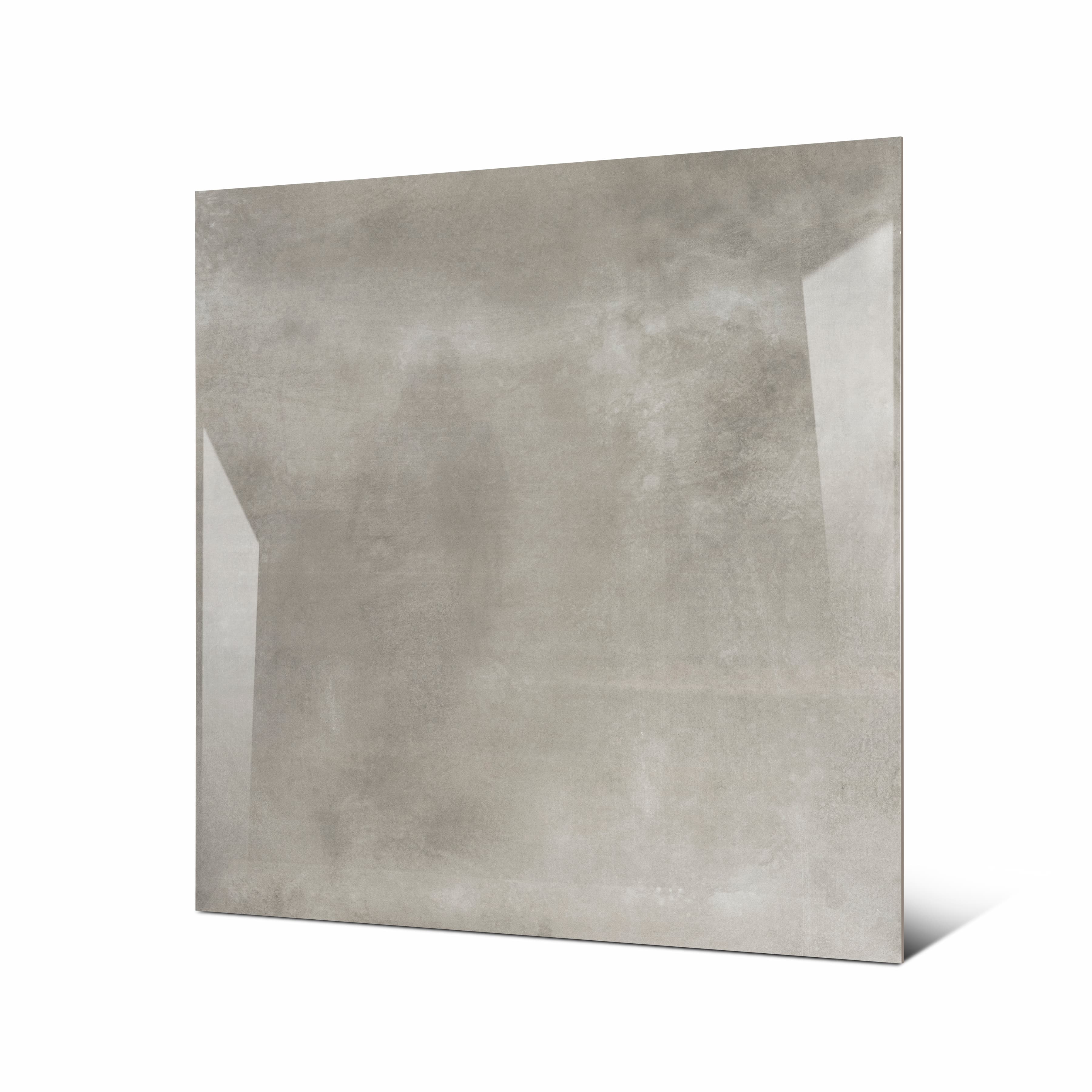 Portland Grey large format porcelain tile angled view highlighting polished concrete-effect finish and rectified edges