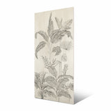 Hordix Crema Decor Matte large format porcelain slab angled view highlighting matte cream finish, hand-drawn botanical decor, and rectified edges