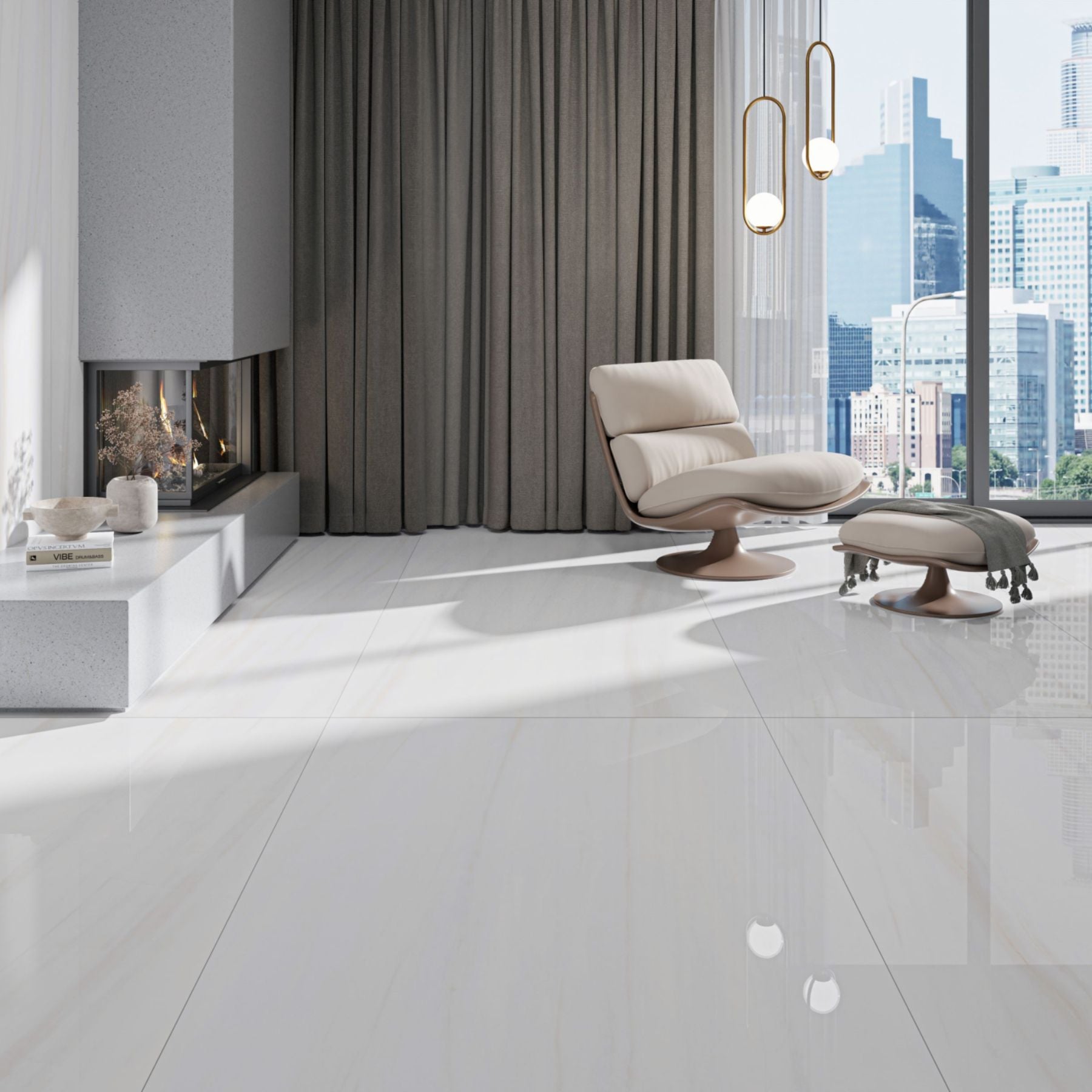 Aldorado Bianco Crystal Polish Colorbody porcelain slab 120x280cm, 9mm thick, with Random 03 marble look for premium floors, walls and interiors.