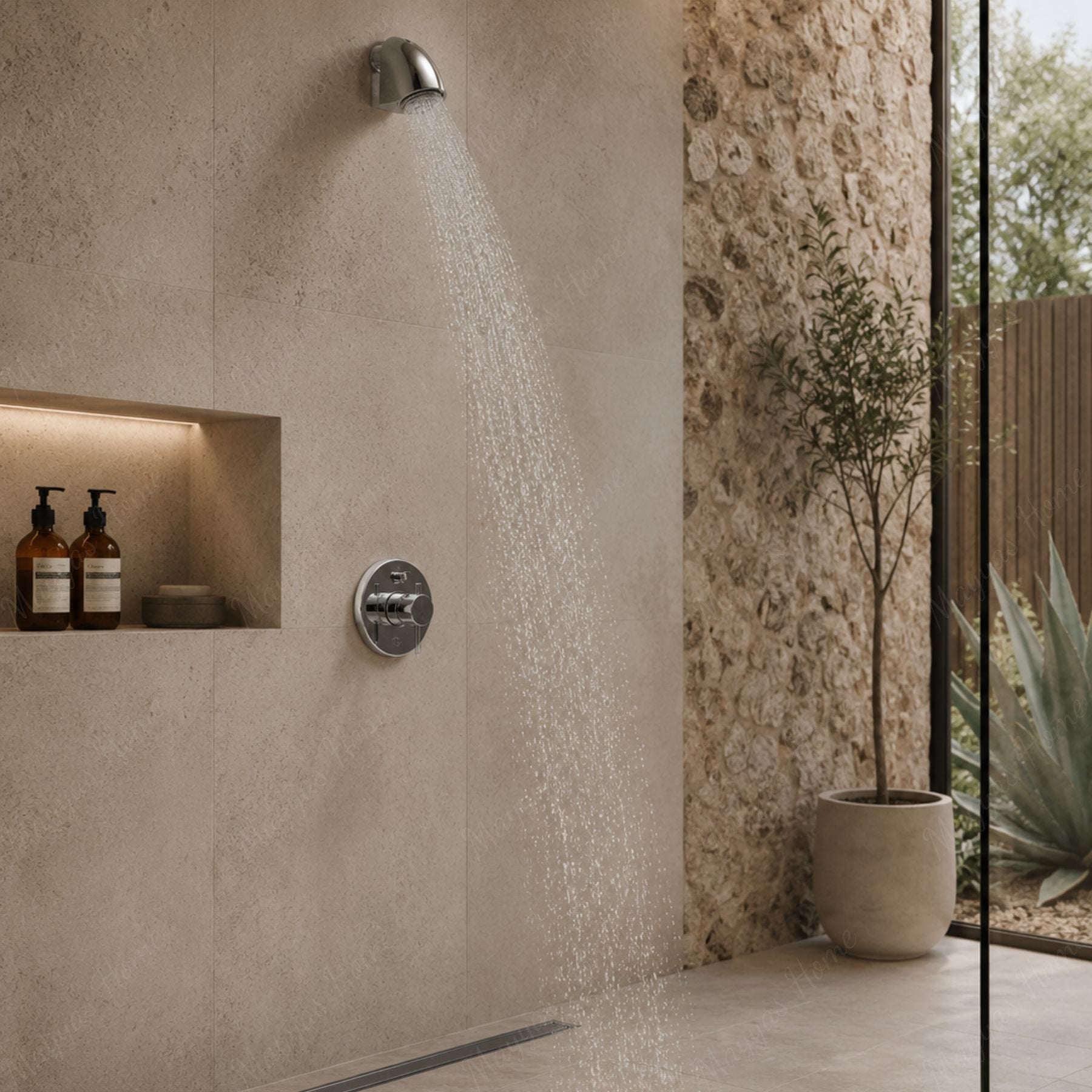 Anti-hanging shower head with adjustable jet, wall-mounted design, G1/2 male connection and flow limiter options. Ideal for secure and commercial facilities in UAE.