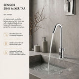 Battery-powered sensor sink mixer tap with swivel spout and premium finishes. Touchless, water-saving faucet for luxury UAE bathrooms and washrooms.
