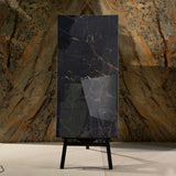 Black Wonder glossy marble effect porcelain tile 60x120cm with 9mm thickness features deep black base and polished luxury finish.