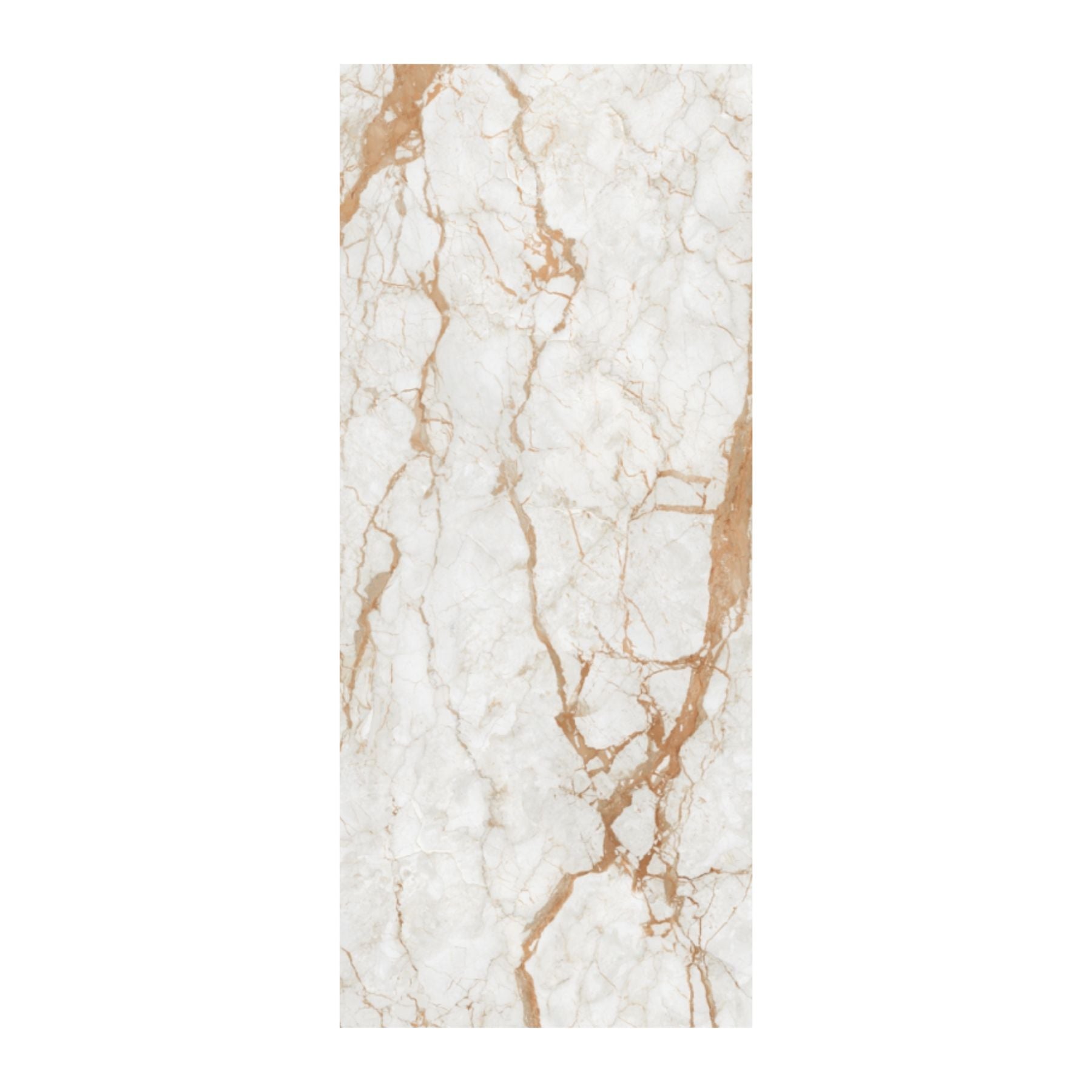 Breccia Arancia polished porcelain tile in 120x280cm with 6mm thickness. Extra-large floor and wall tile for premium residential and commercial interiors.