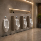 Built-in timed urinal tap with 4–6 second flush cycle and push-button control. Ideal for commercial, healthcare and public washroom projects in UAE.
