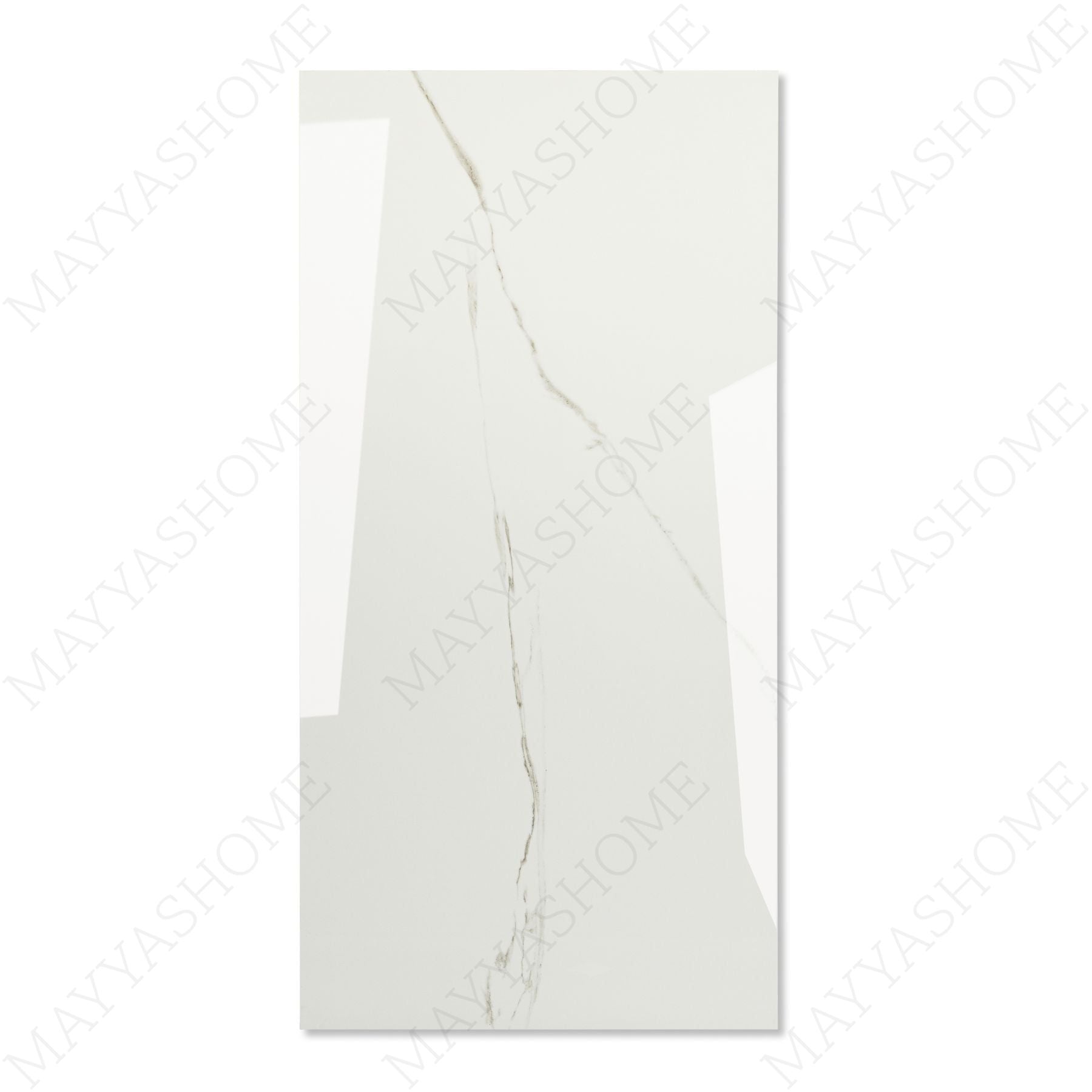 Calacatta Bianco glossy marble effect porcelain tile 60x120cm with 9mm thickness features bold veining and a refined polished finish for luxury spaces.