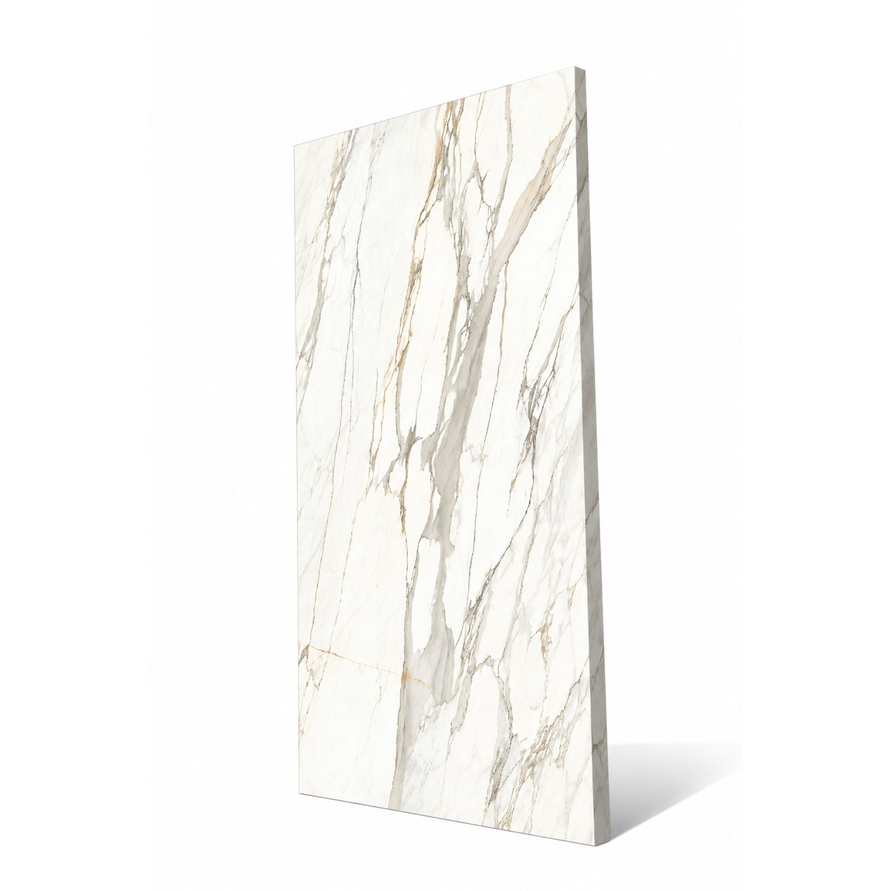 Calacatta Jewel Crystal Polish Colorbody porcelain slab 120x280cm, 9mm thick, with Random 03 Calacatta marble look for premium floors, walls and interiors.