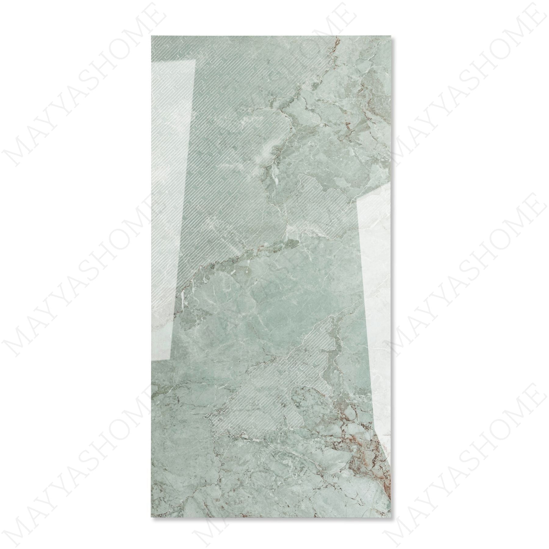 Calci Green glossy marble effect porcelain tile 60x120cm with 9mm thickness features rich green tones and a refined polished finish.