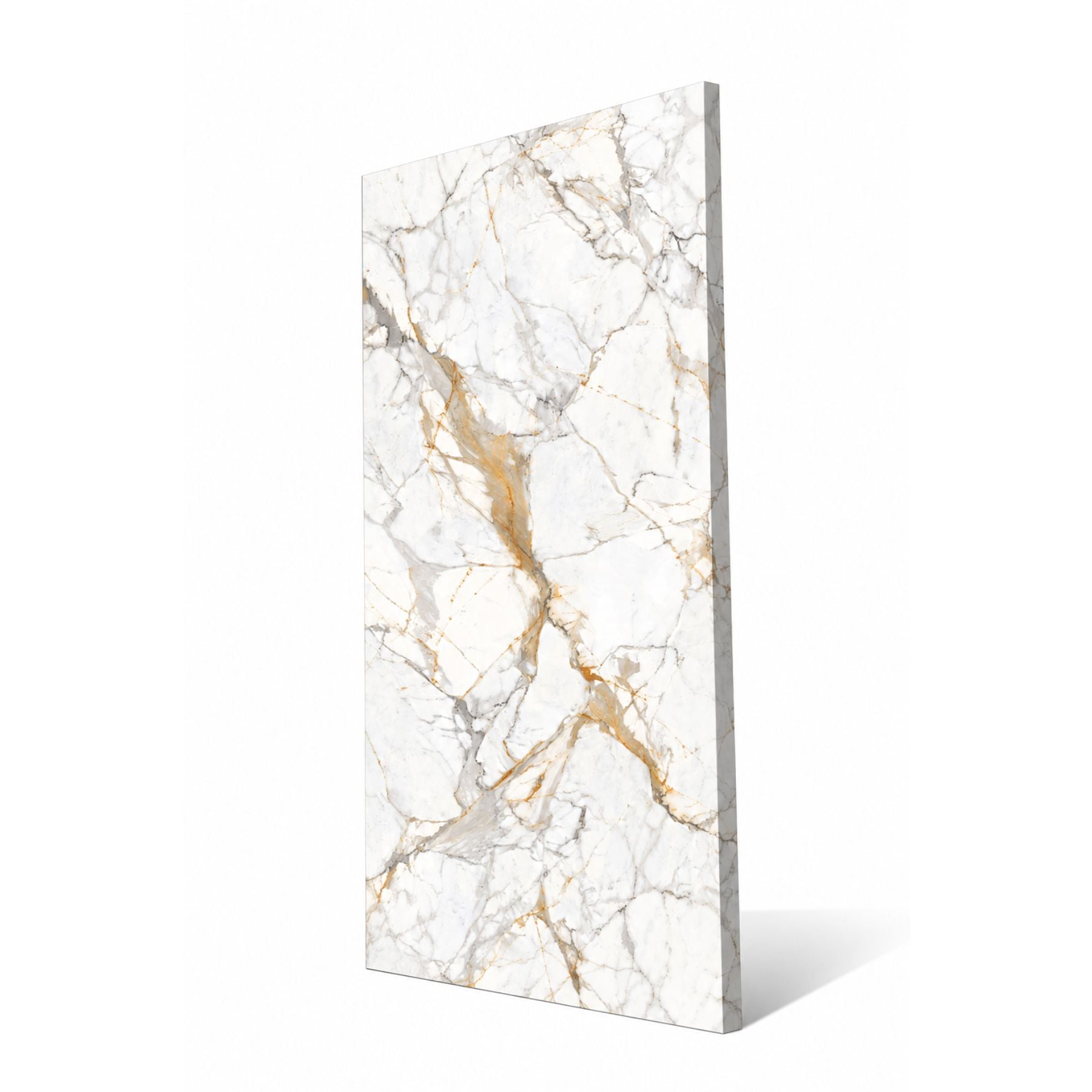 Calcutta Gold Crystal Polish Colorbody porcelain slab 120x280cm, 9mm thick, featuring Random 07 gold marble look for premium floors, walls and interiors.