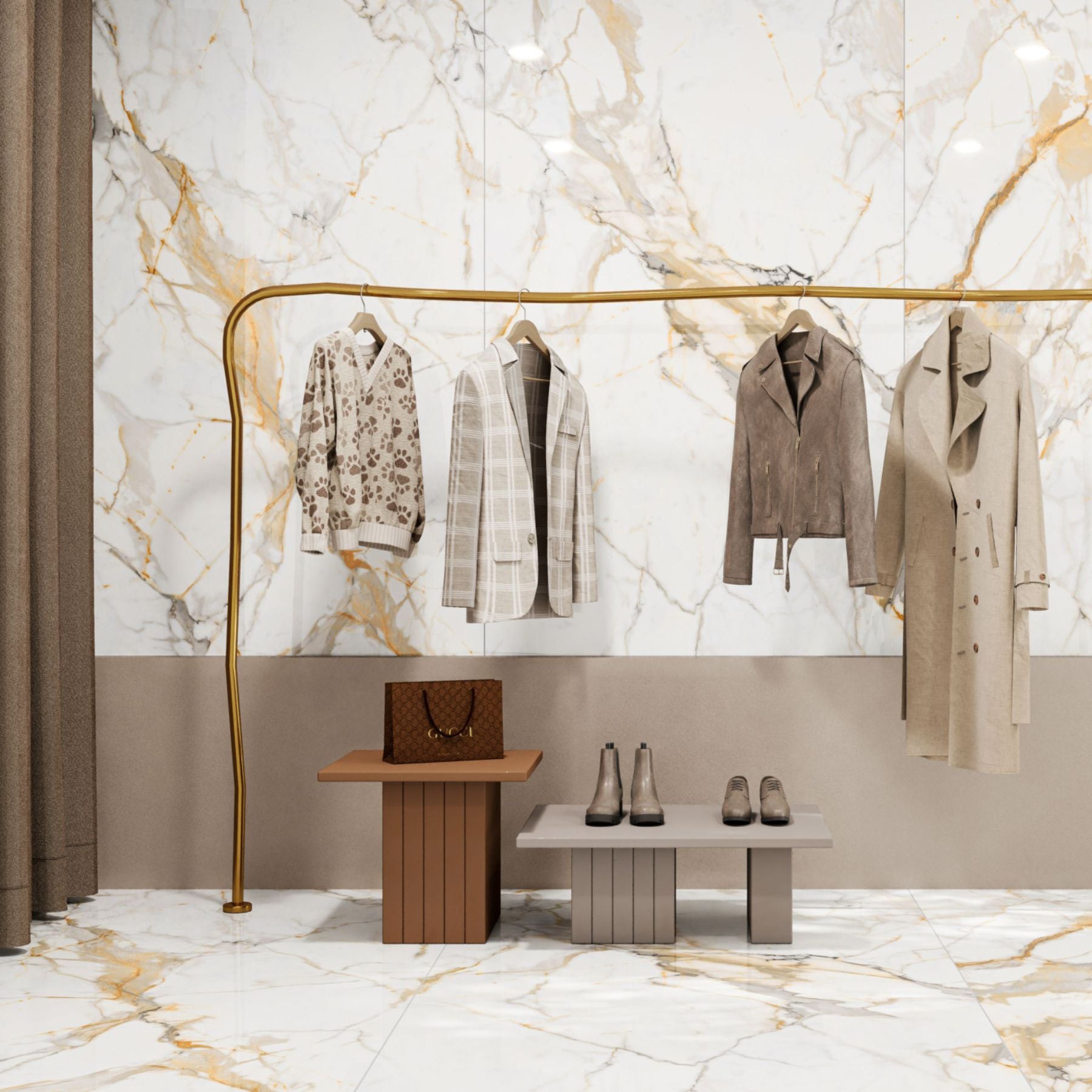Calcutta Gold Crystal Polish Colorbody porcelain slab 120x280cm, 9mm thick, featuring Random 07 gold marble look for premium floors, walls and interiors.