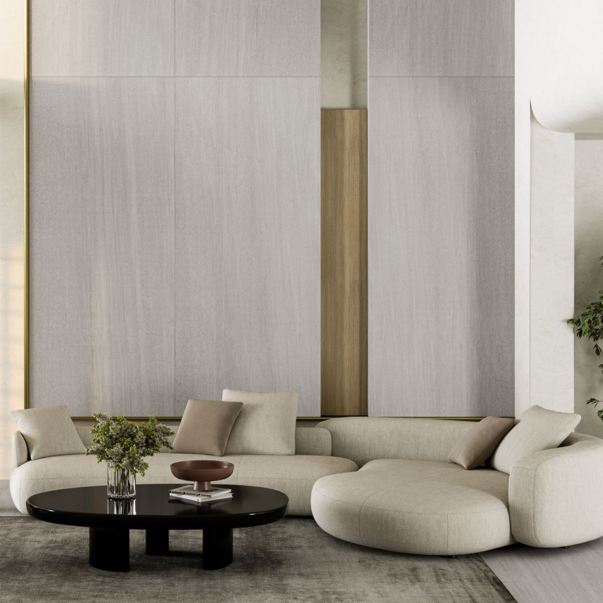 Coast Grey Pixel Colorbody porcelain slab 120x280cm, 9mm thick, with a refined grey stone look for elegant floors, walls and contemporary interiors.