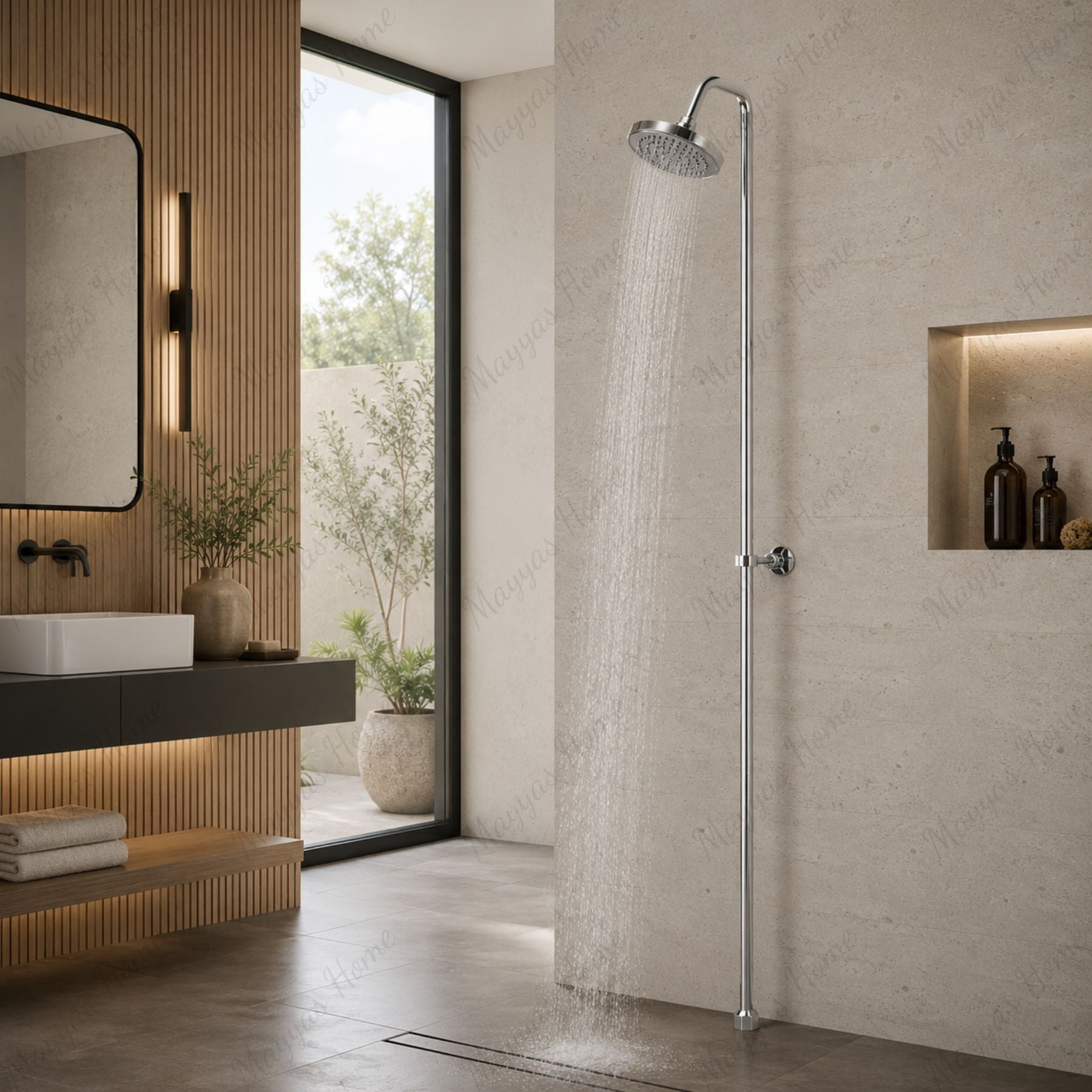 Commercial shower column with adjustable shower head, wall bracket and G1/2 female connection. Perfect for hotels, gyms, hospitals and bathrooms across UAE.